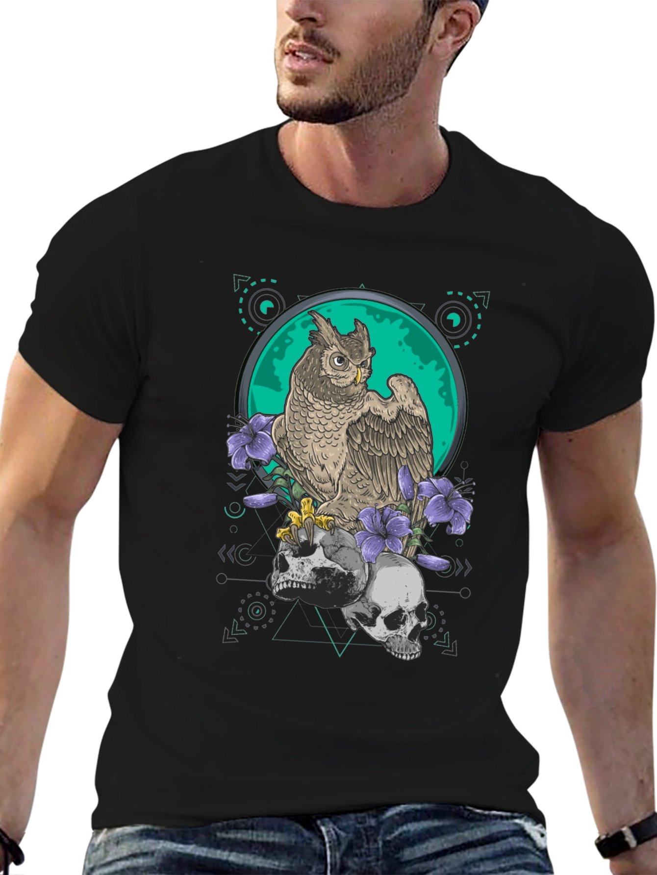Owl and Skull Graphic Print Tee