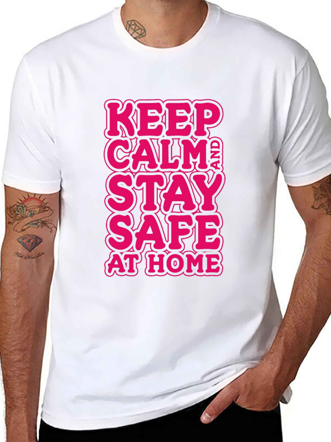 Keep Calm and Stay Safe at Home Black T-Shirt