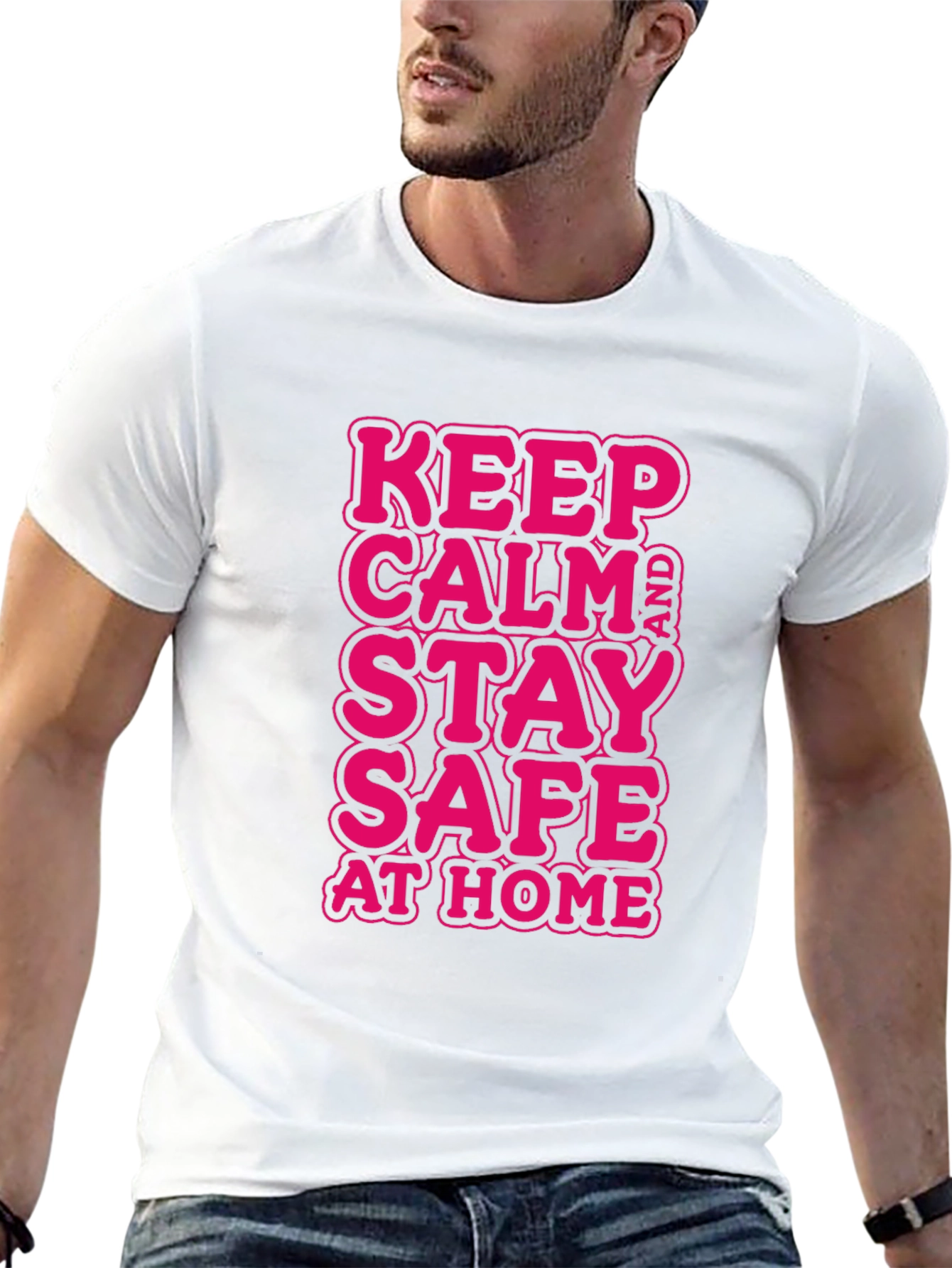 Keep Calm and Stay Safe at Home Black T-Shirt