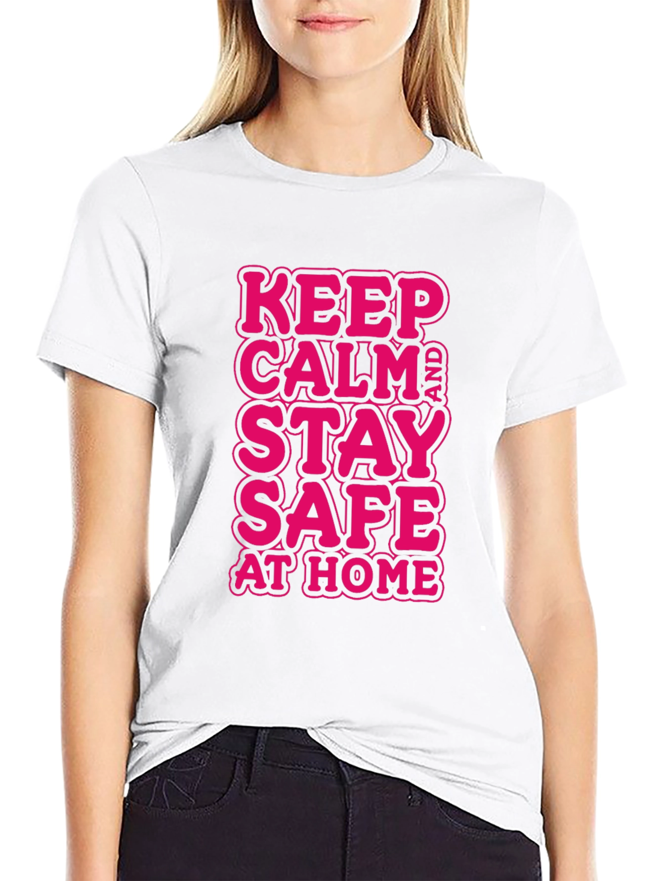 Keep Calm and Stay Safe at Home Black T-Shirt