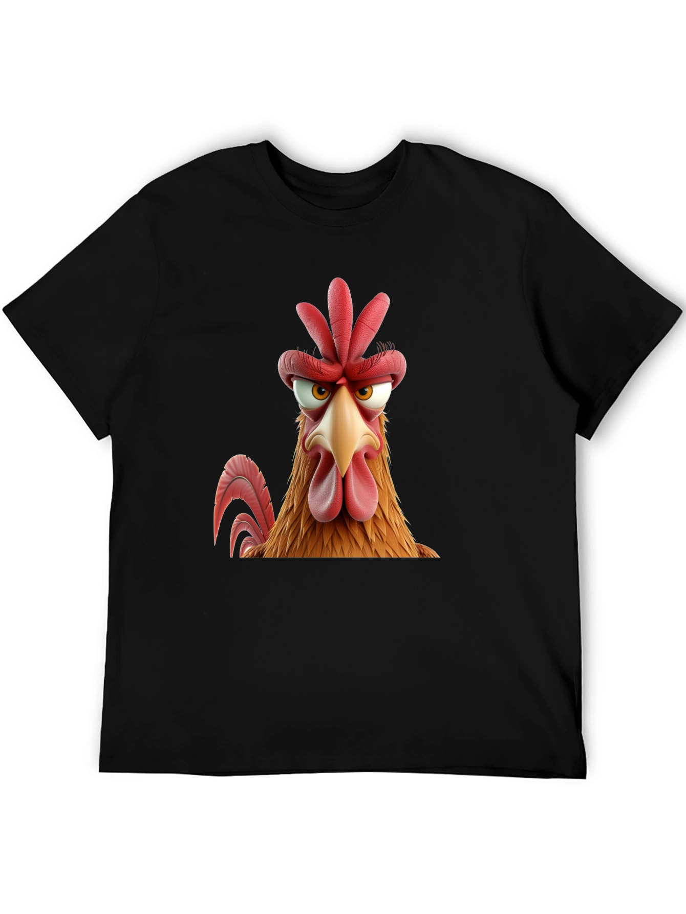 Angry Chicken Cartoon Graphic Print Black T-Shirt