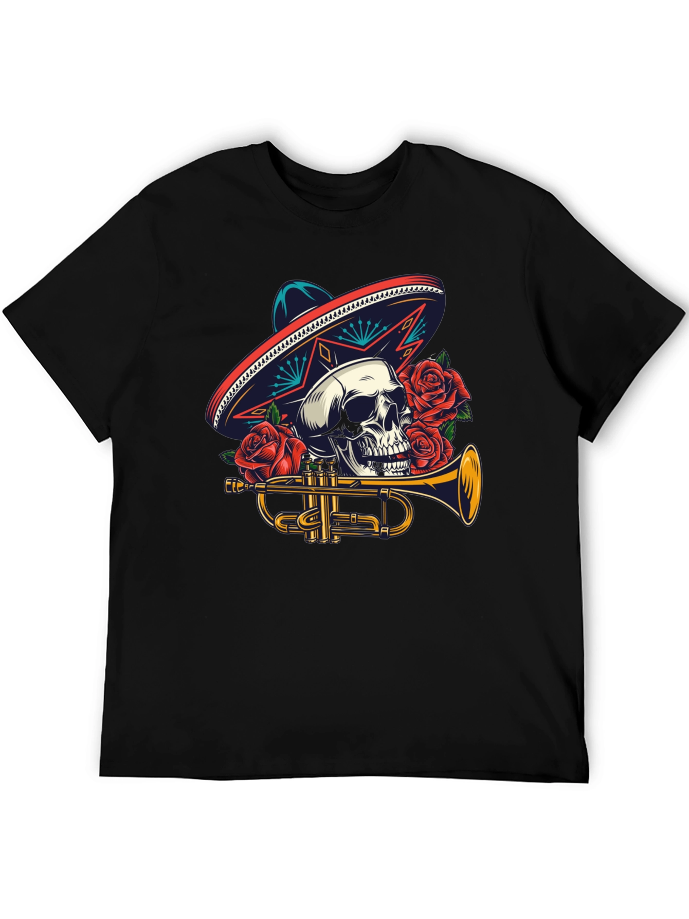 Skull Sombrero Trumpet Graphic Tee