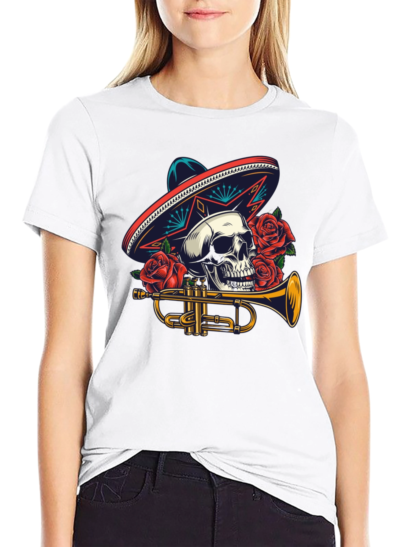 Skull Sombrero Trumpet Graphic Tee