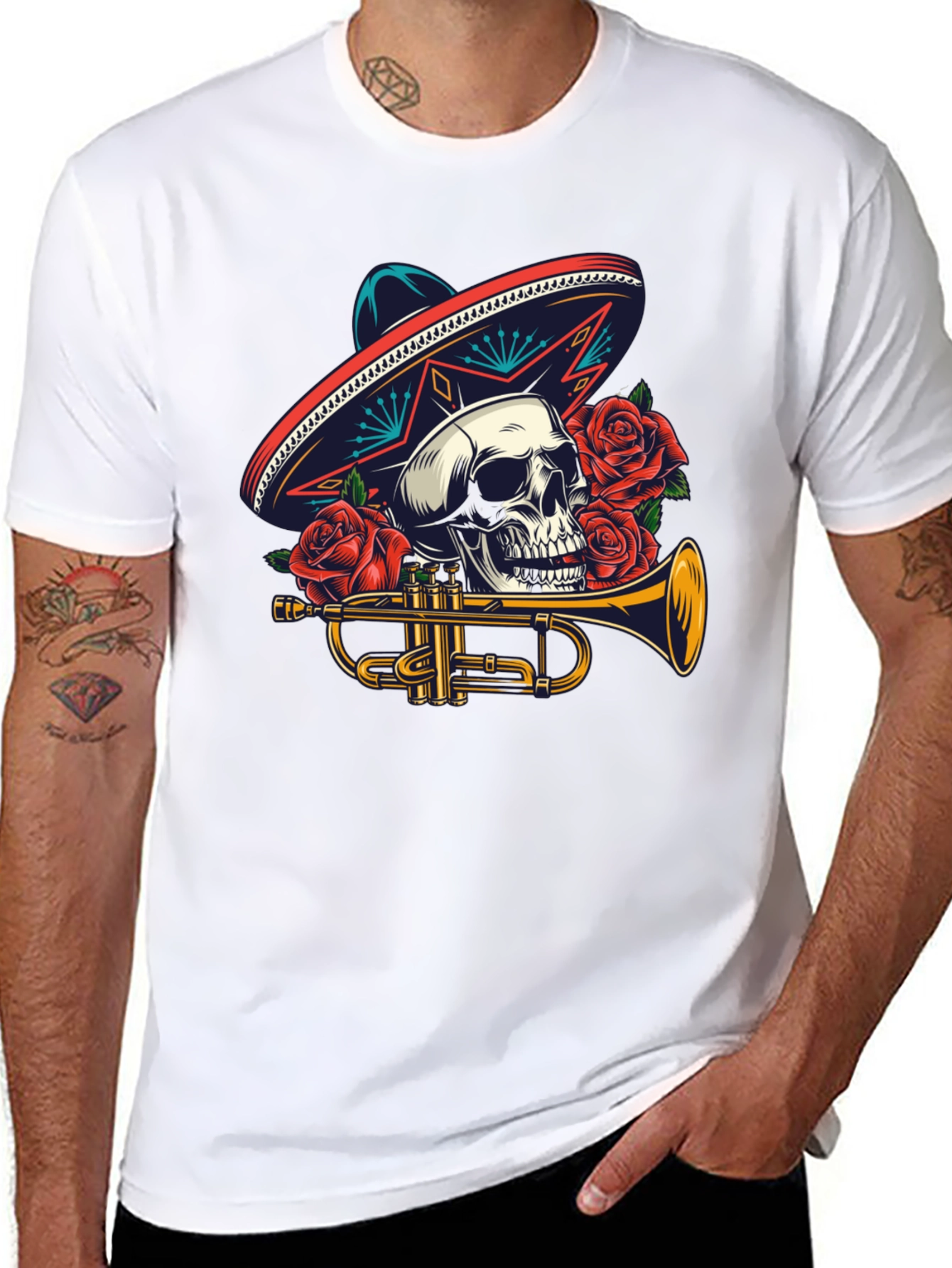 Skull Sombrero Trumpet Graphic Tee