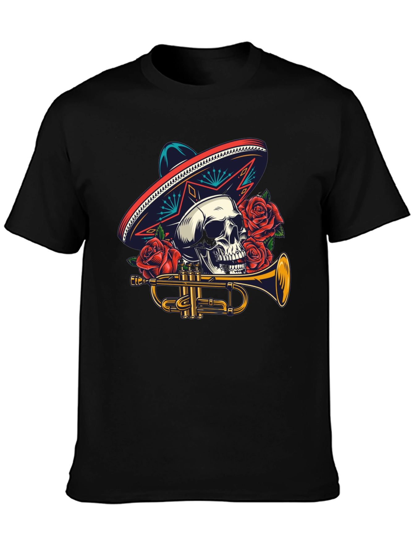 Skull Sombrero Trumpet Graphic Tee