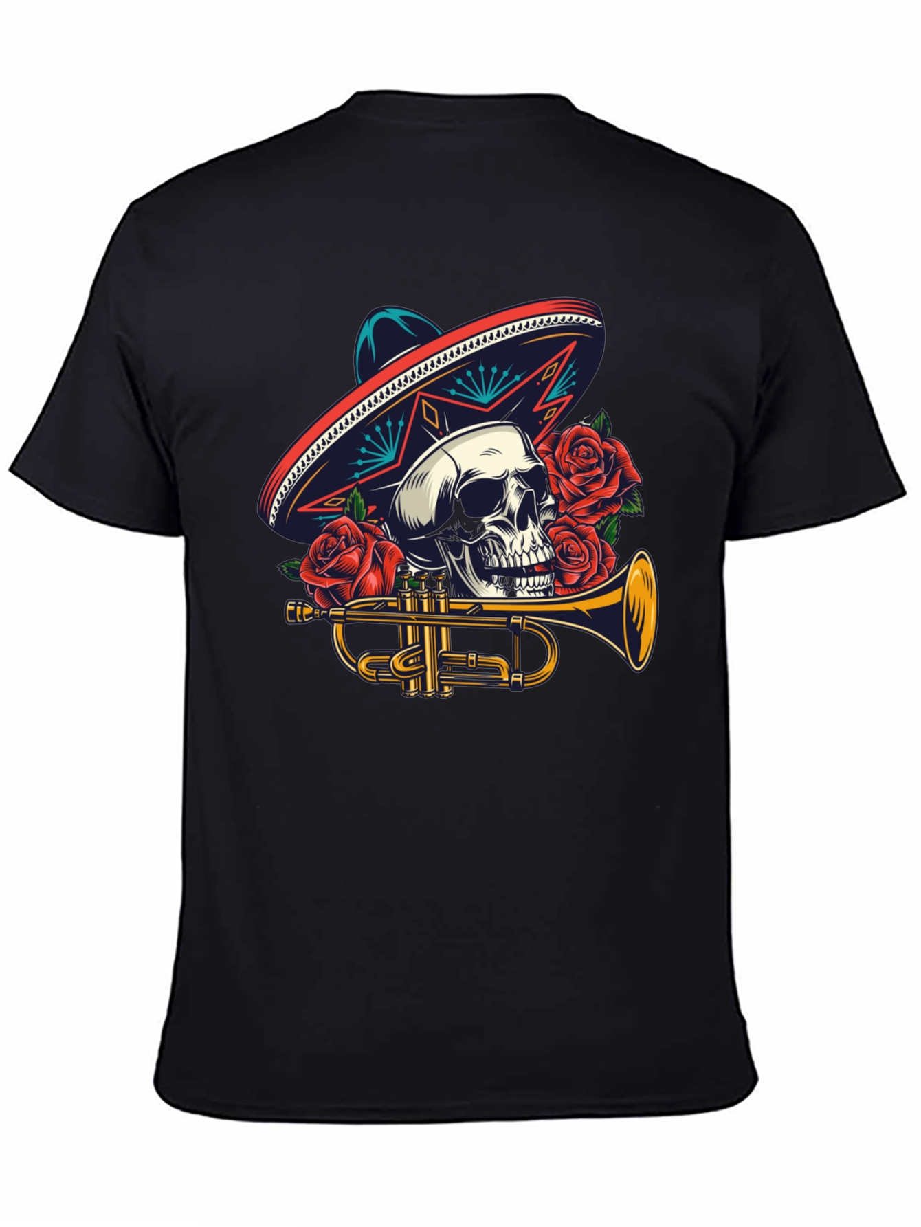 Skull Sombrero Trumpet Graphic Tee