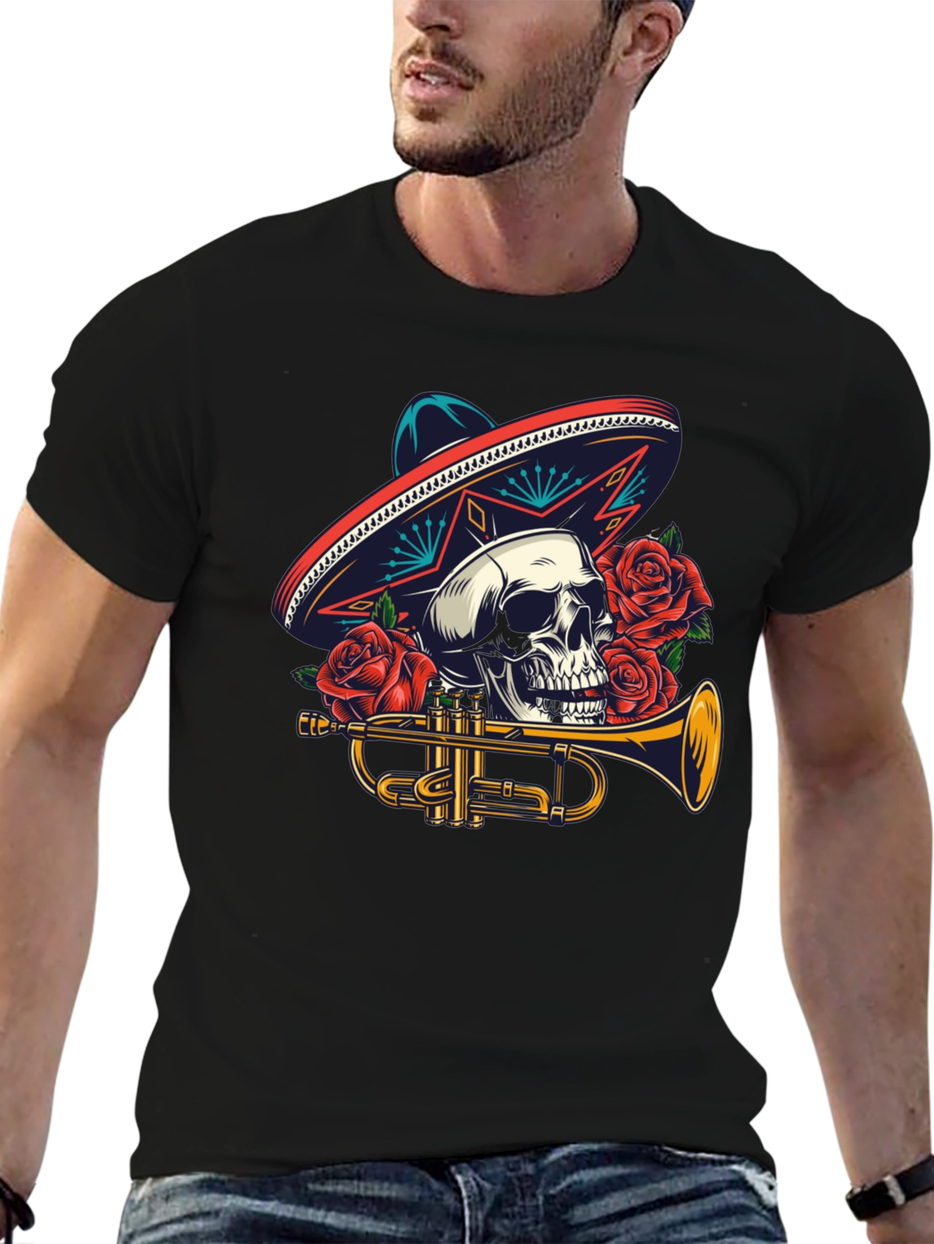 Skull Sombrero Trumpet Graphic Tee