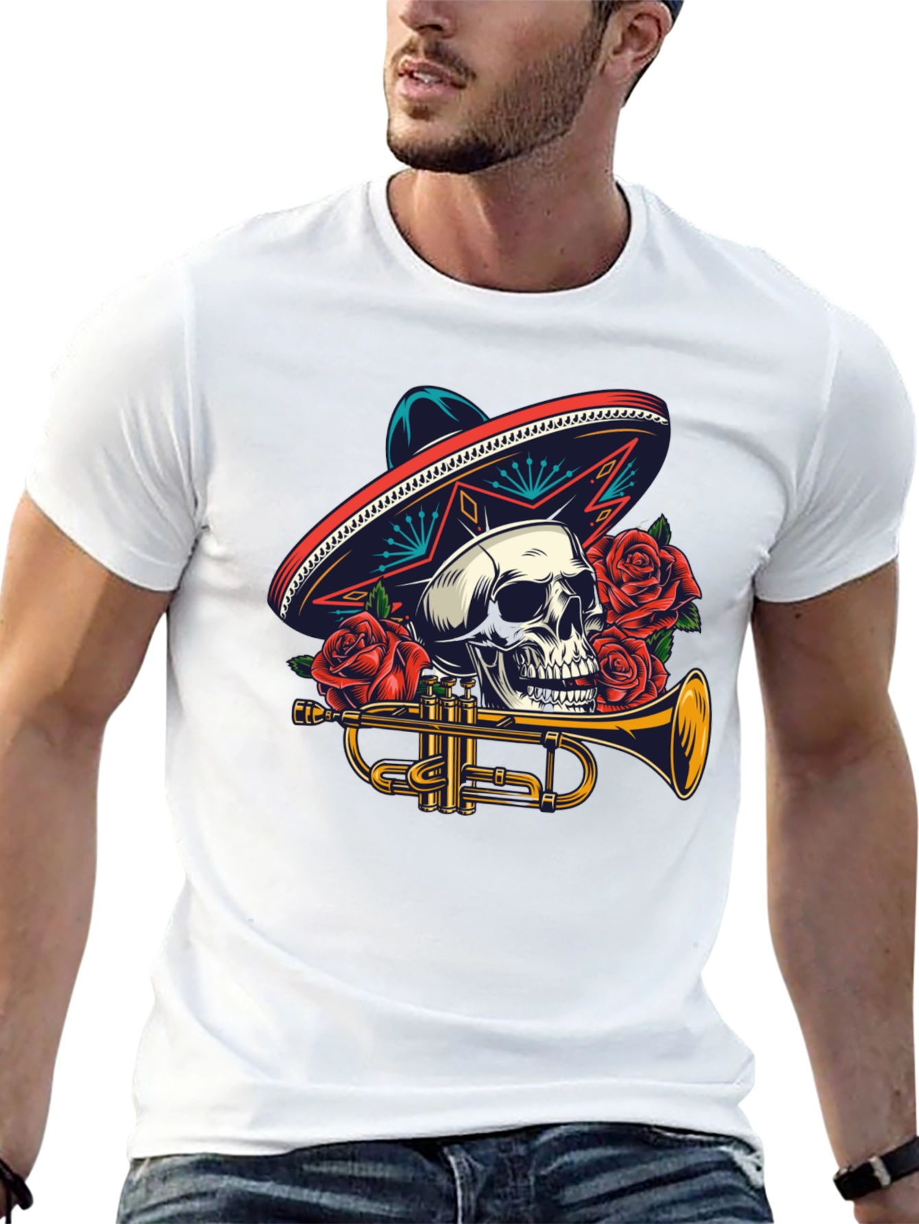 Skull Sombrero Trumpet Graphic Tee