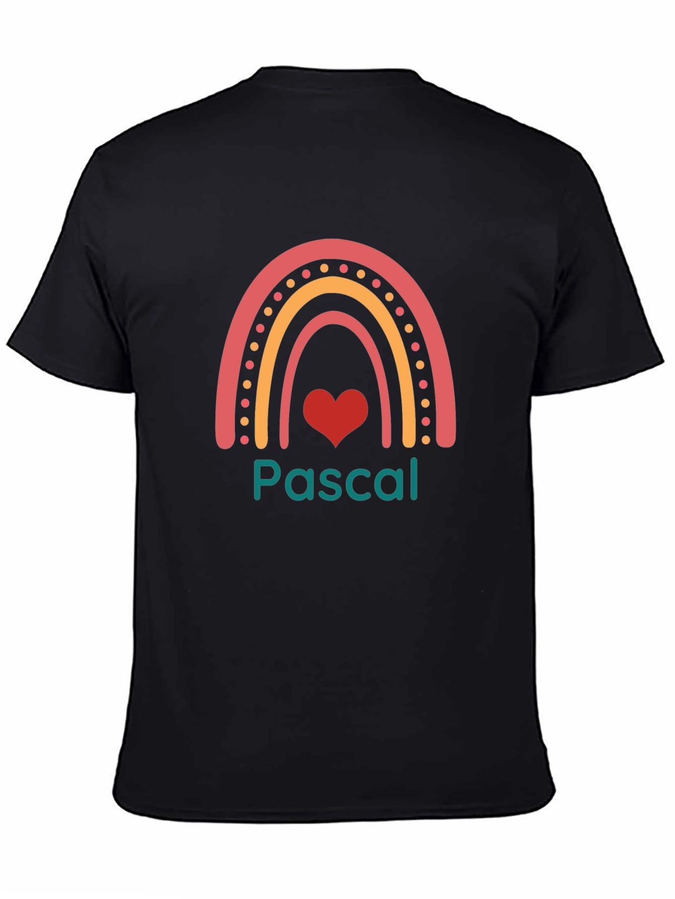 Pascal Rainbow Heart Personalized Black T-Shirt