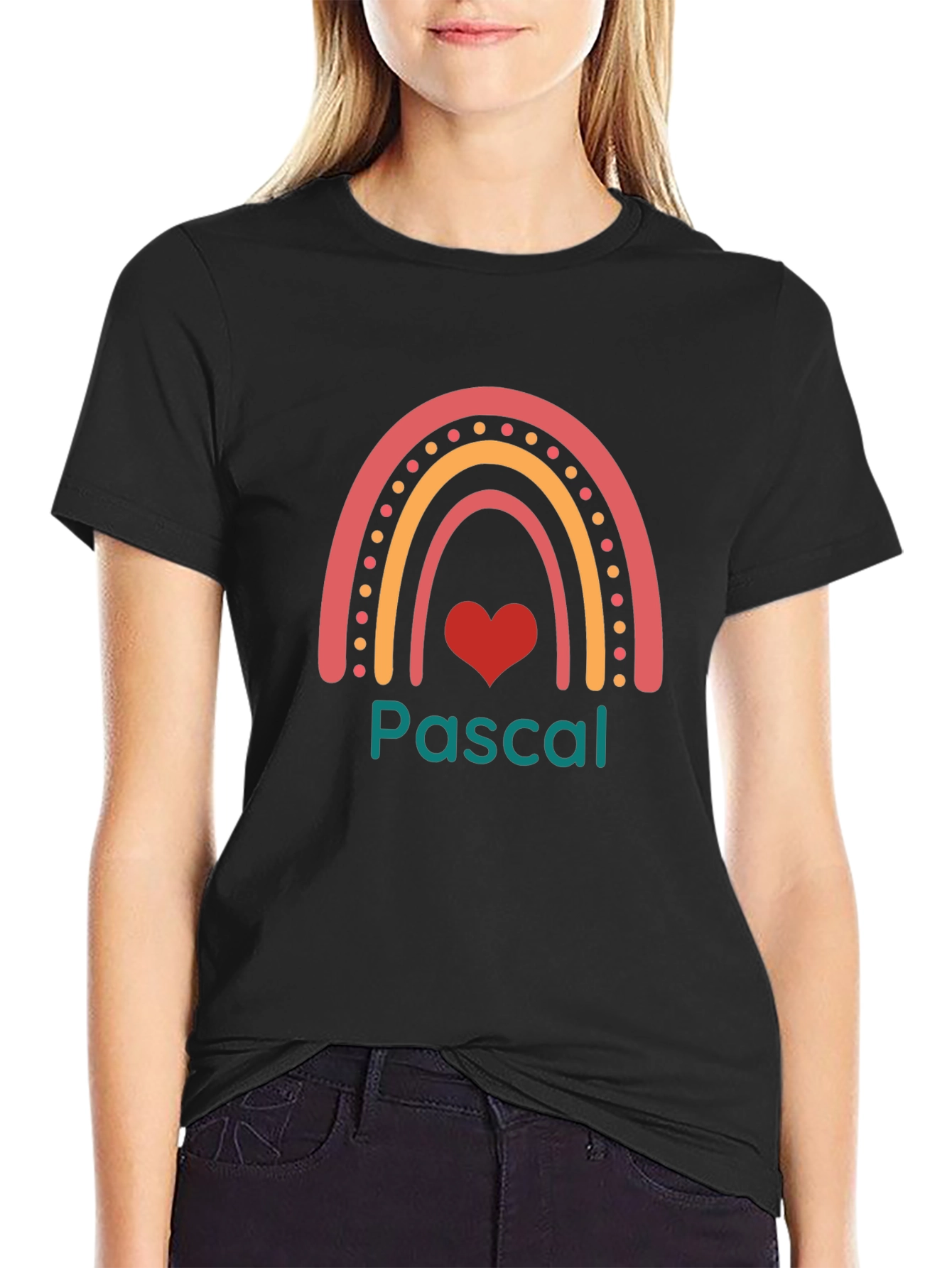 Pascal Rainbow Heart Personalized Black T-Shirt