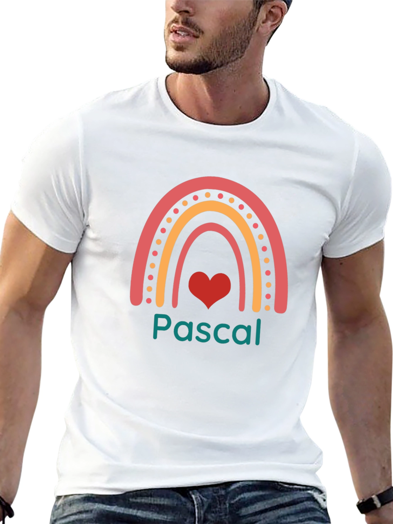 Pascal Rainbow Heart Personalized Black T-Shirt