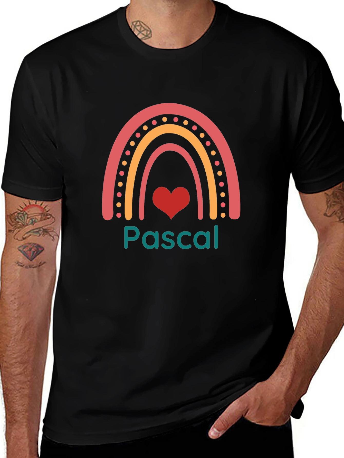 Pascal Rainbow Heart Personalized Black T-Shirt