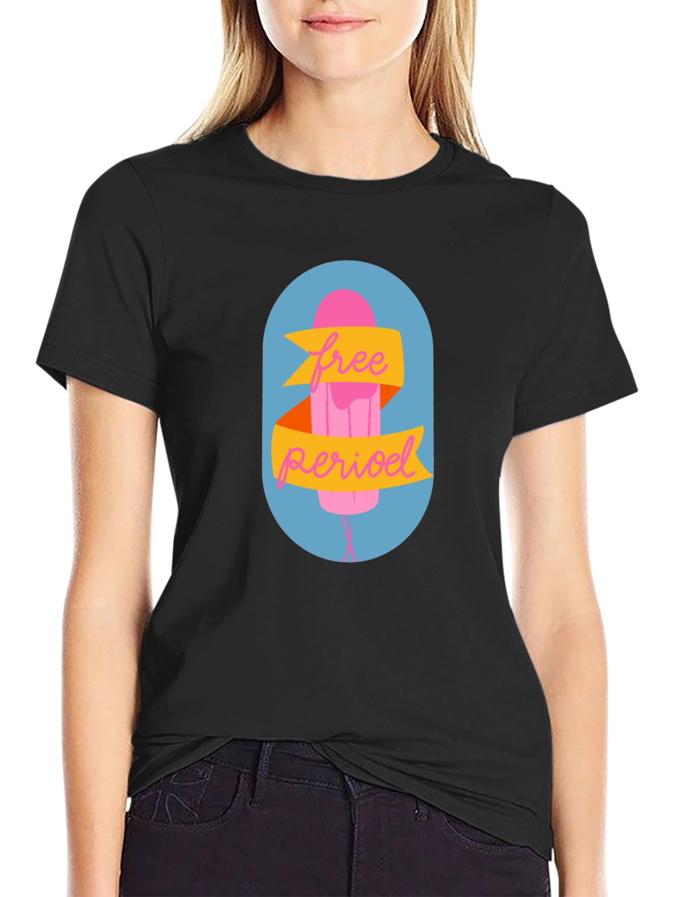 Free Period Graphic Tee - Black Cotton Blend