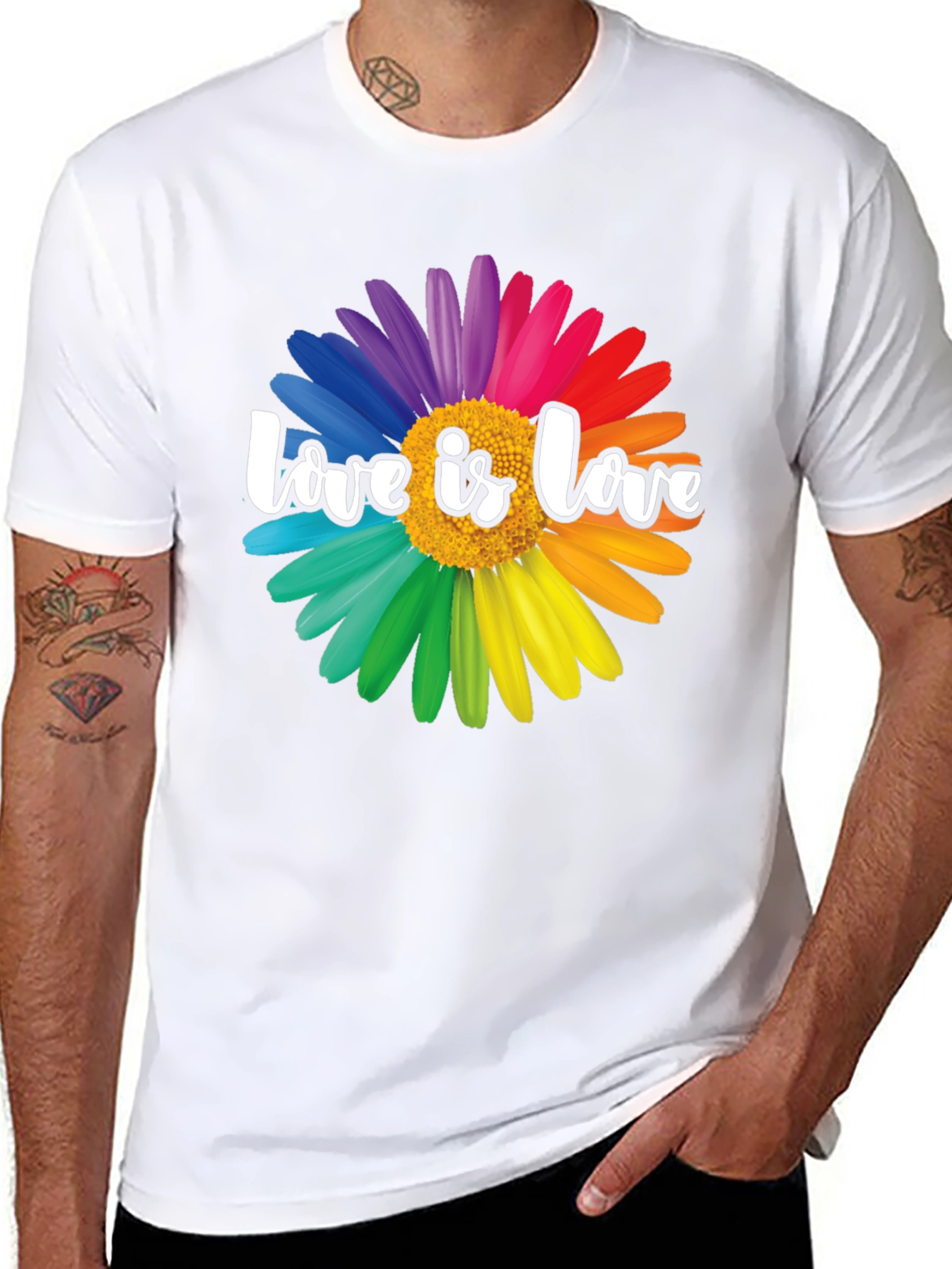Love is Love Rainbow Flower Graphic T-Shirt