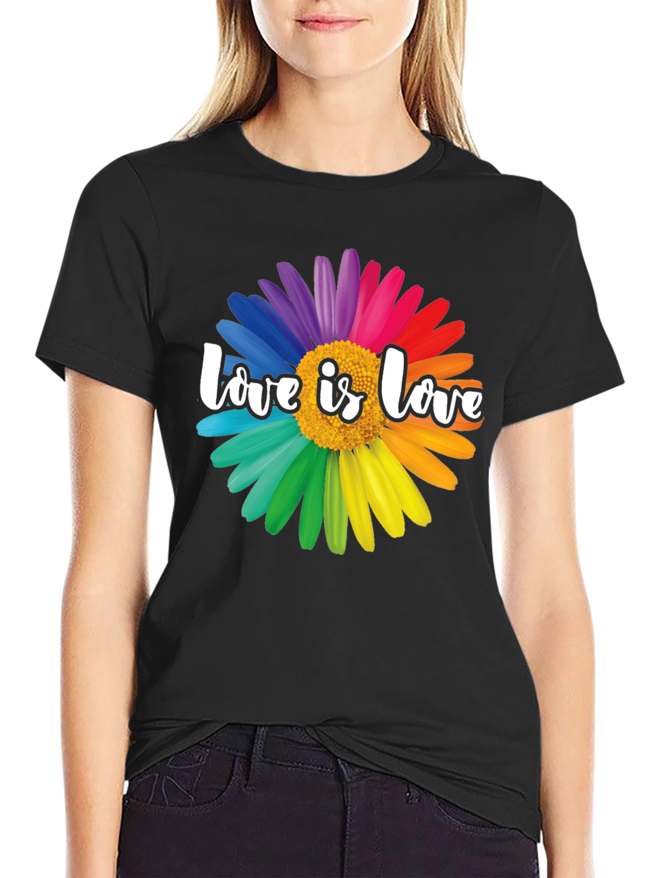Love is Love Rainbow Flower Graphic T-Shirt
