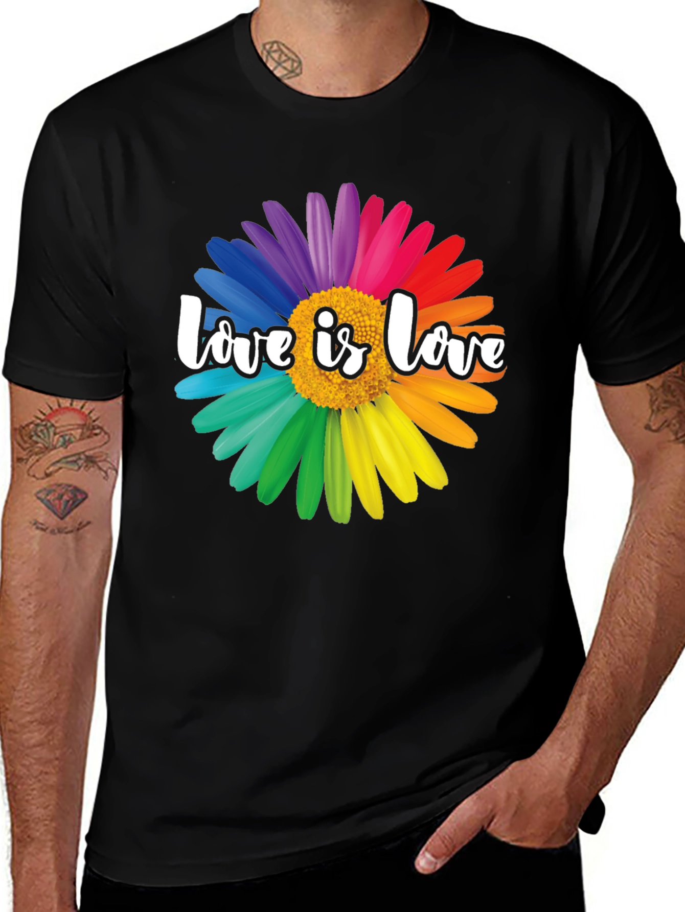 Love is Love Rainbow Flower Graphic T-Shirt
