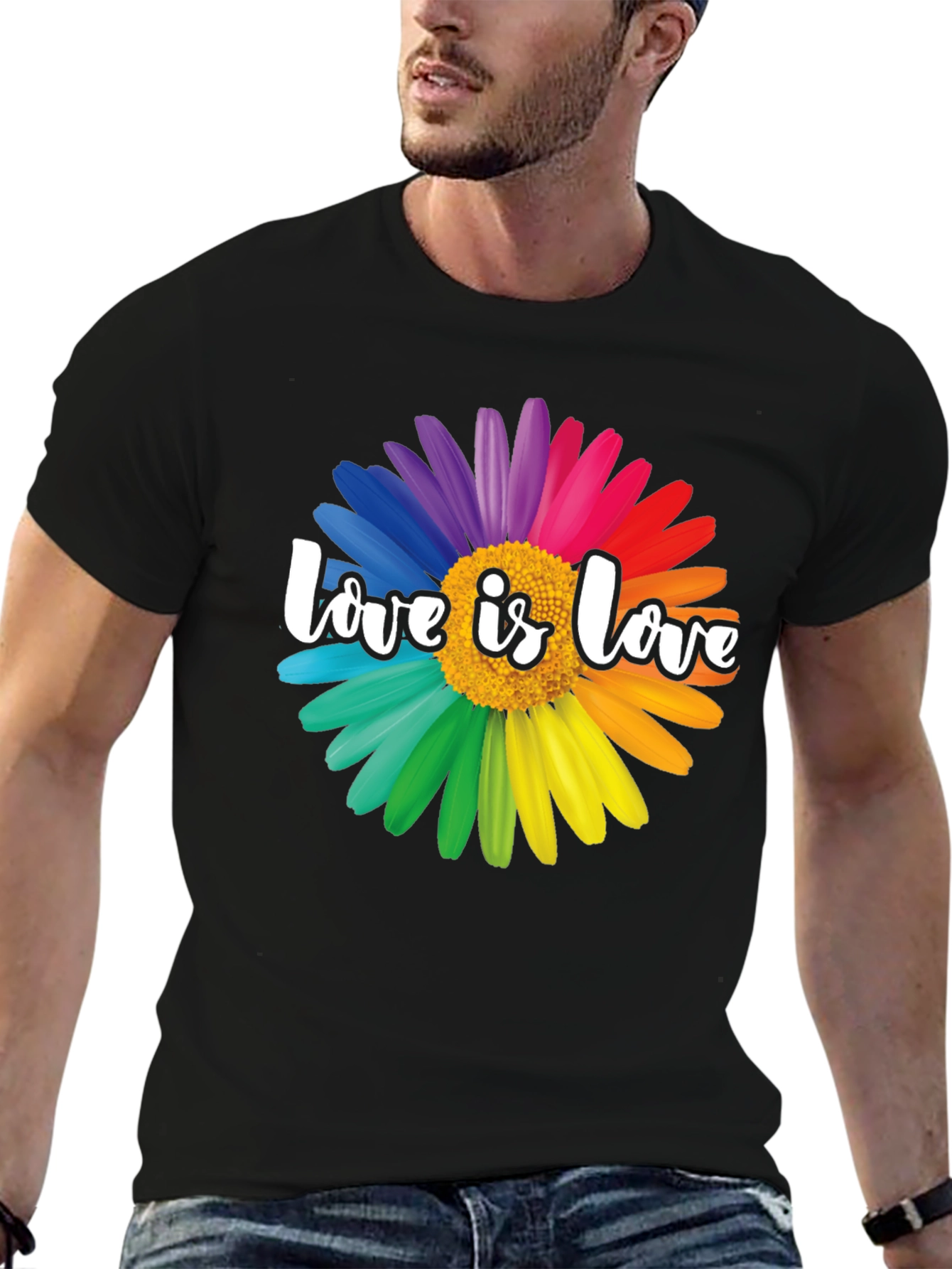 Love is Love Rainbow Flower Graphic T-Shirt