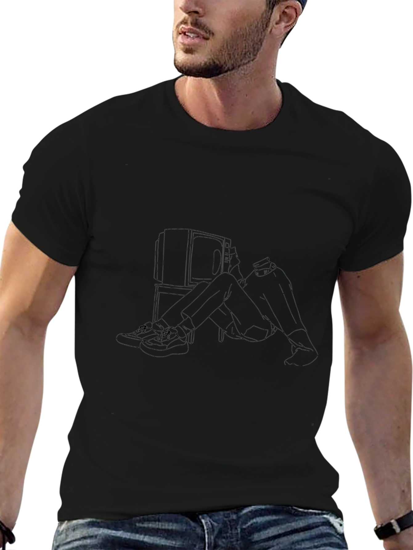 Mens Black Tee - TV Time Outline