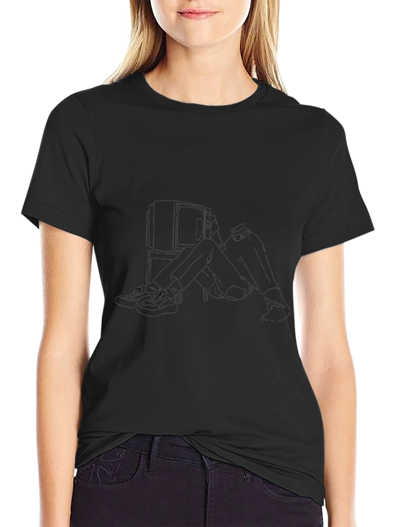 Mens Black Tee - TV Time Outline