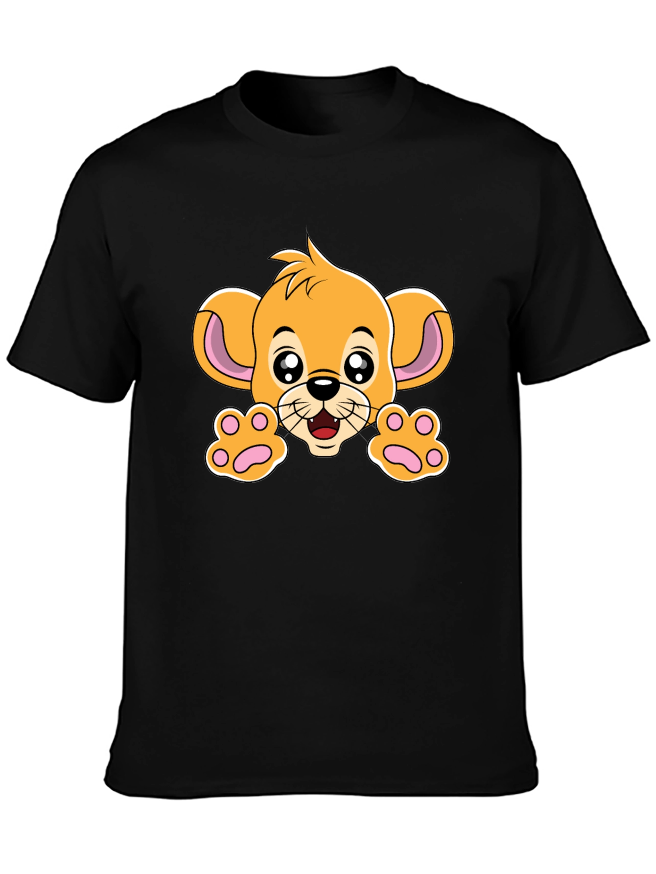Cute Lion Cub Graphic Tee - Black Cotton T-Shirt