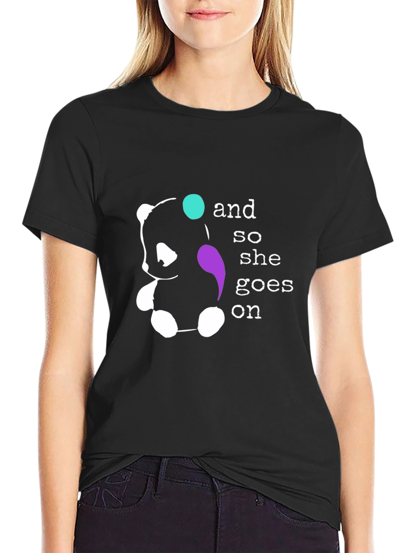 Panda & Quote Graphic Black T-Shirt