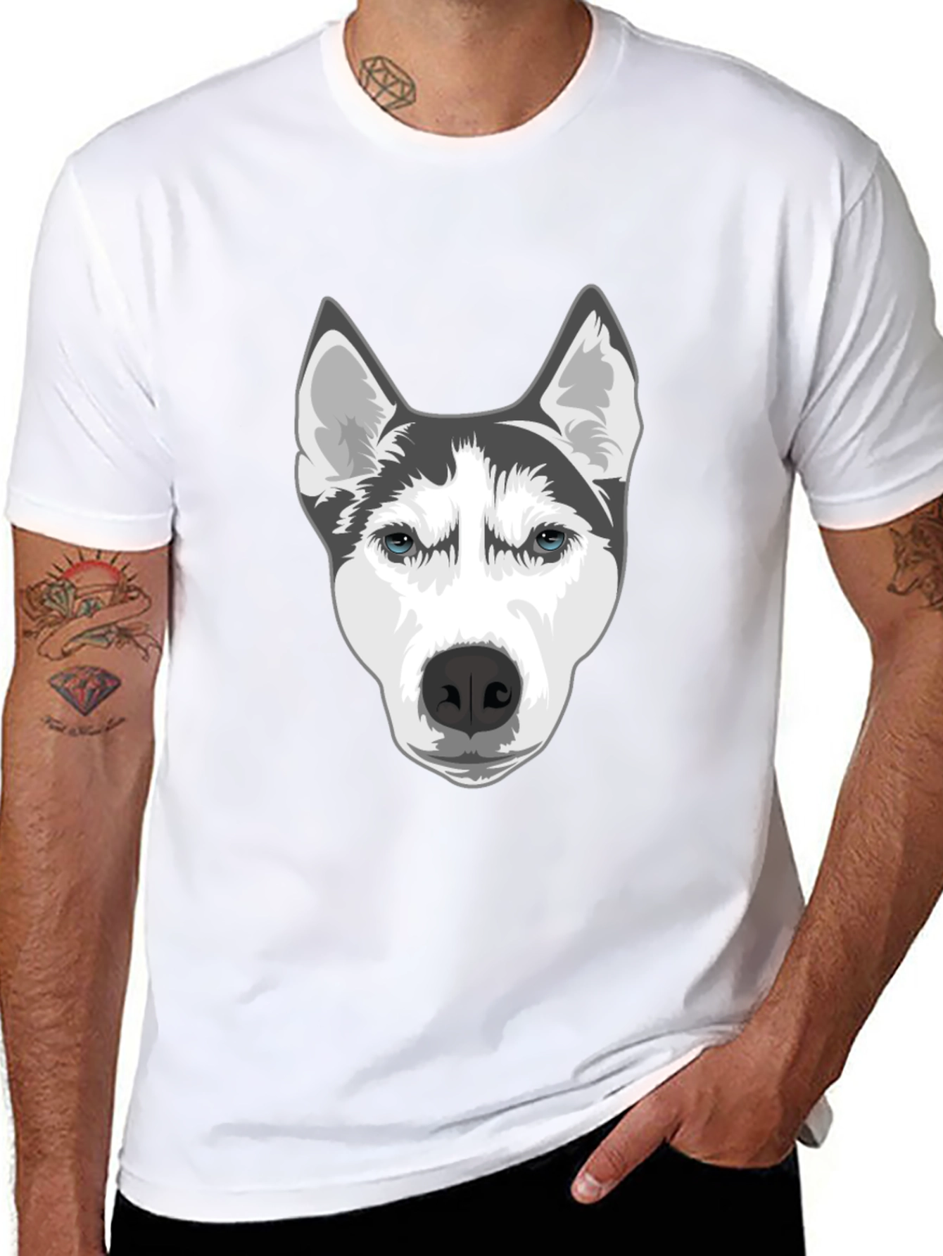 Husky Dog Graphic T-Shirt - Black Cotton Blend Tee