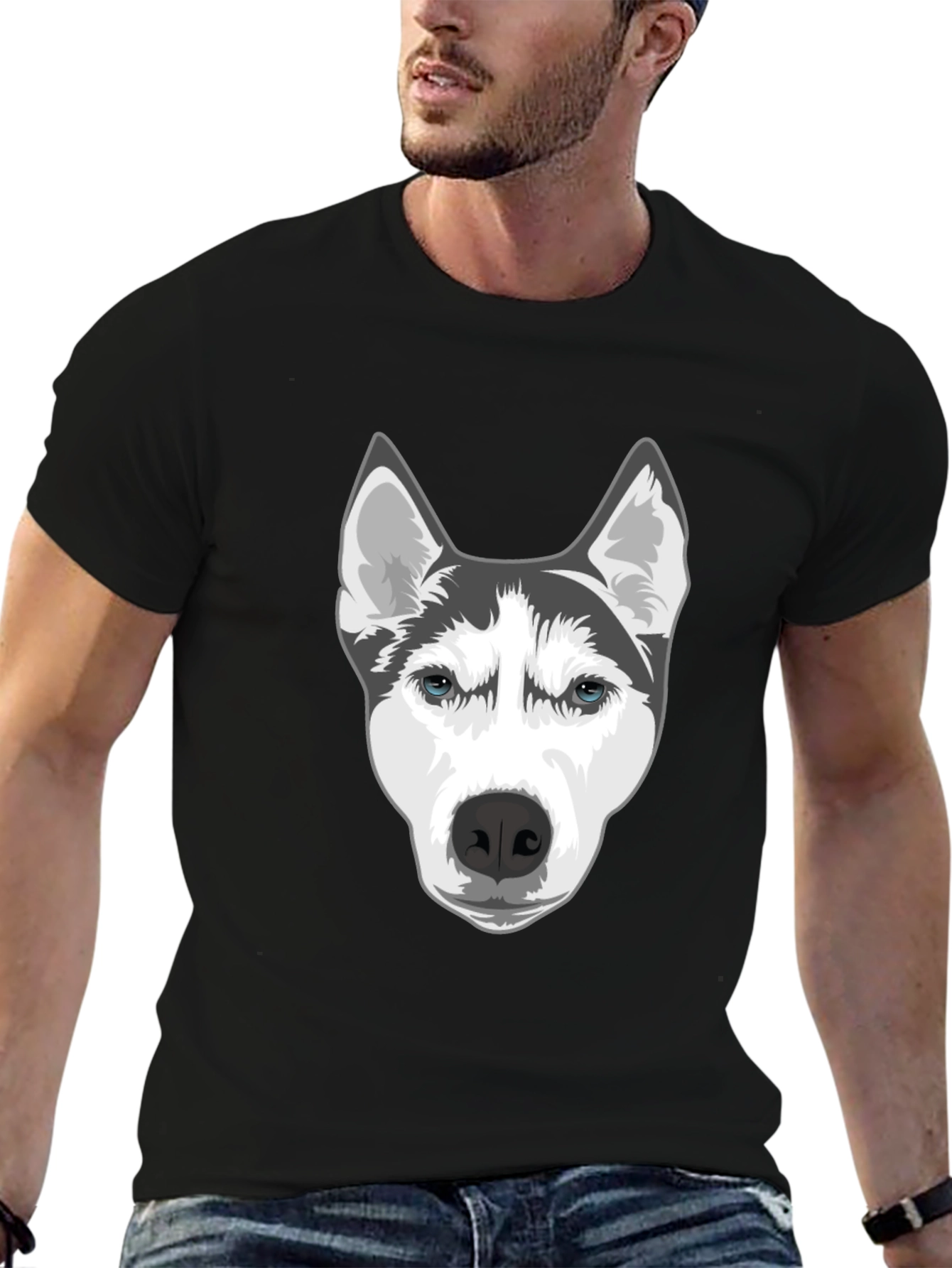 Husky Dog Graphic T-Shirt - Black Cotton Blend Tee