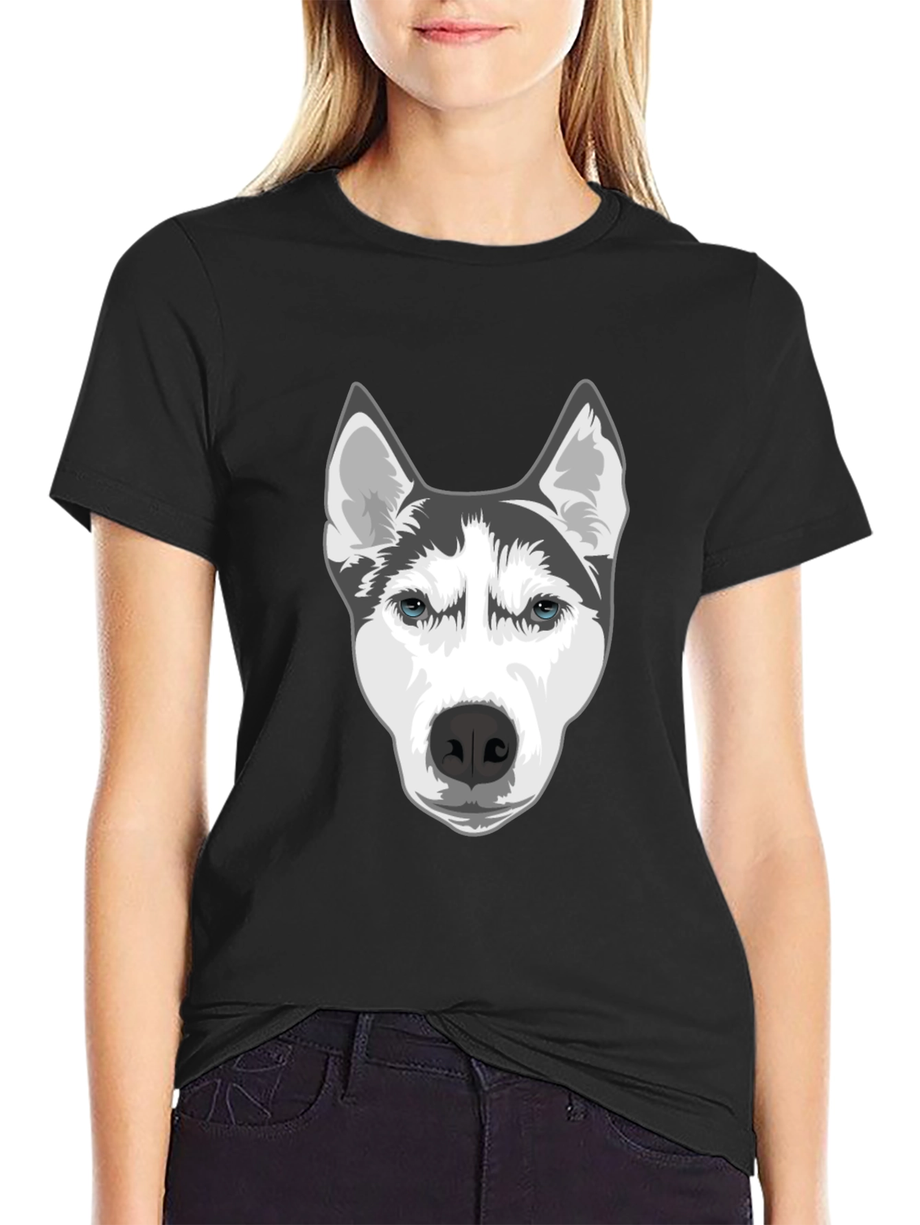 Husky Dog Graphic T-Shirt - Black Cotton Blend Tee