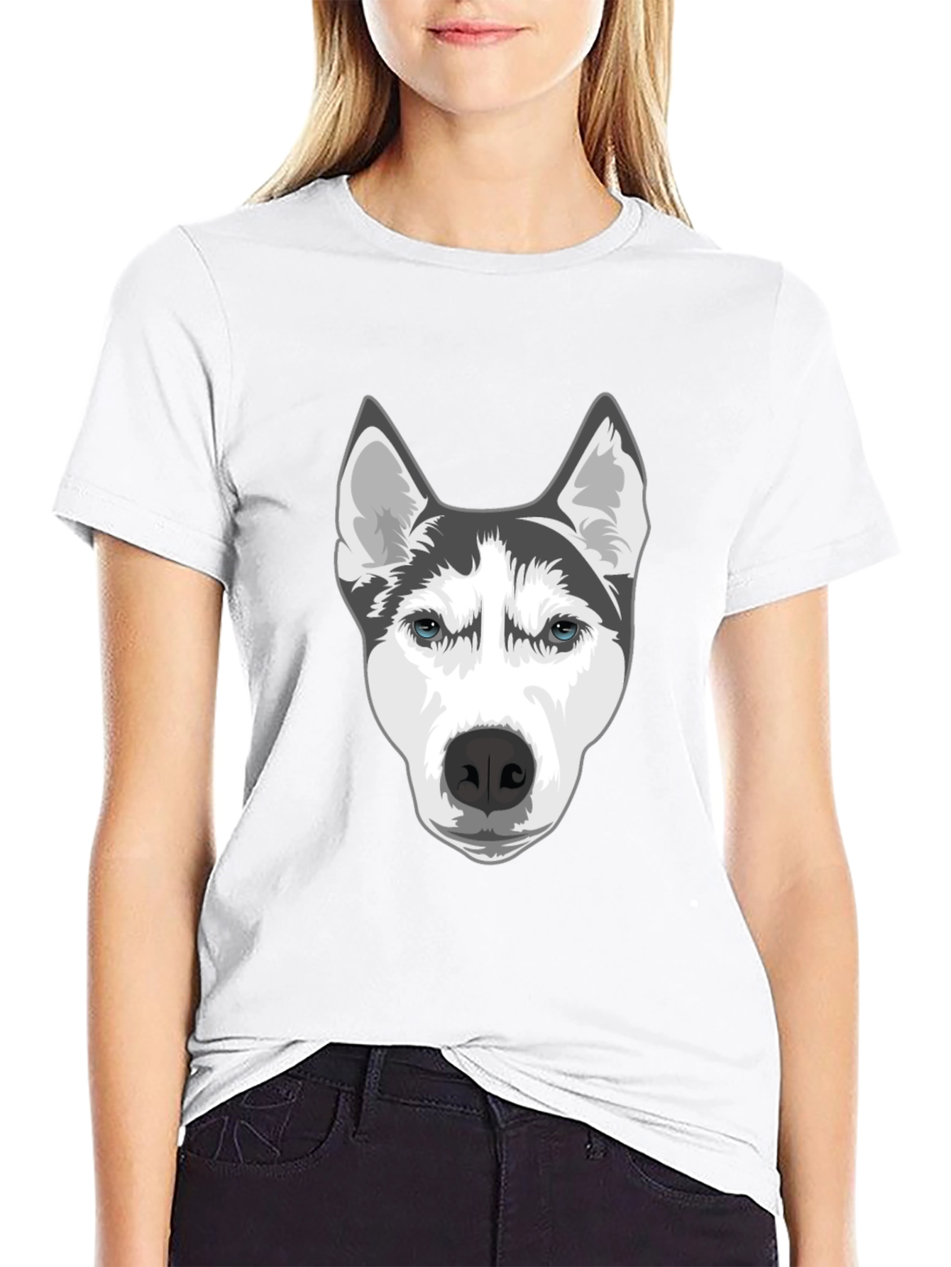 Husky Dog Graphic T-Shirt - Black Cotton Blend Tee