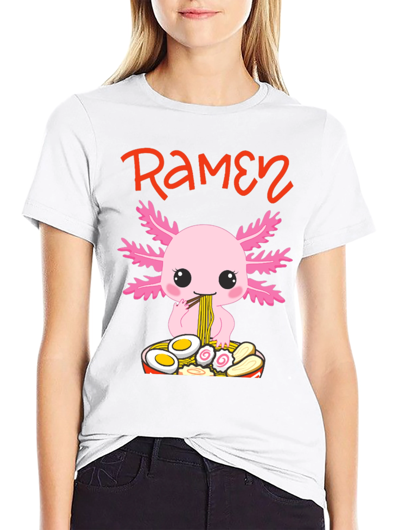 Axolotl Ramen Graphic T-Shirt - Cute Kawaii Design