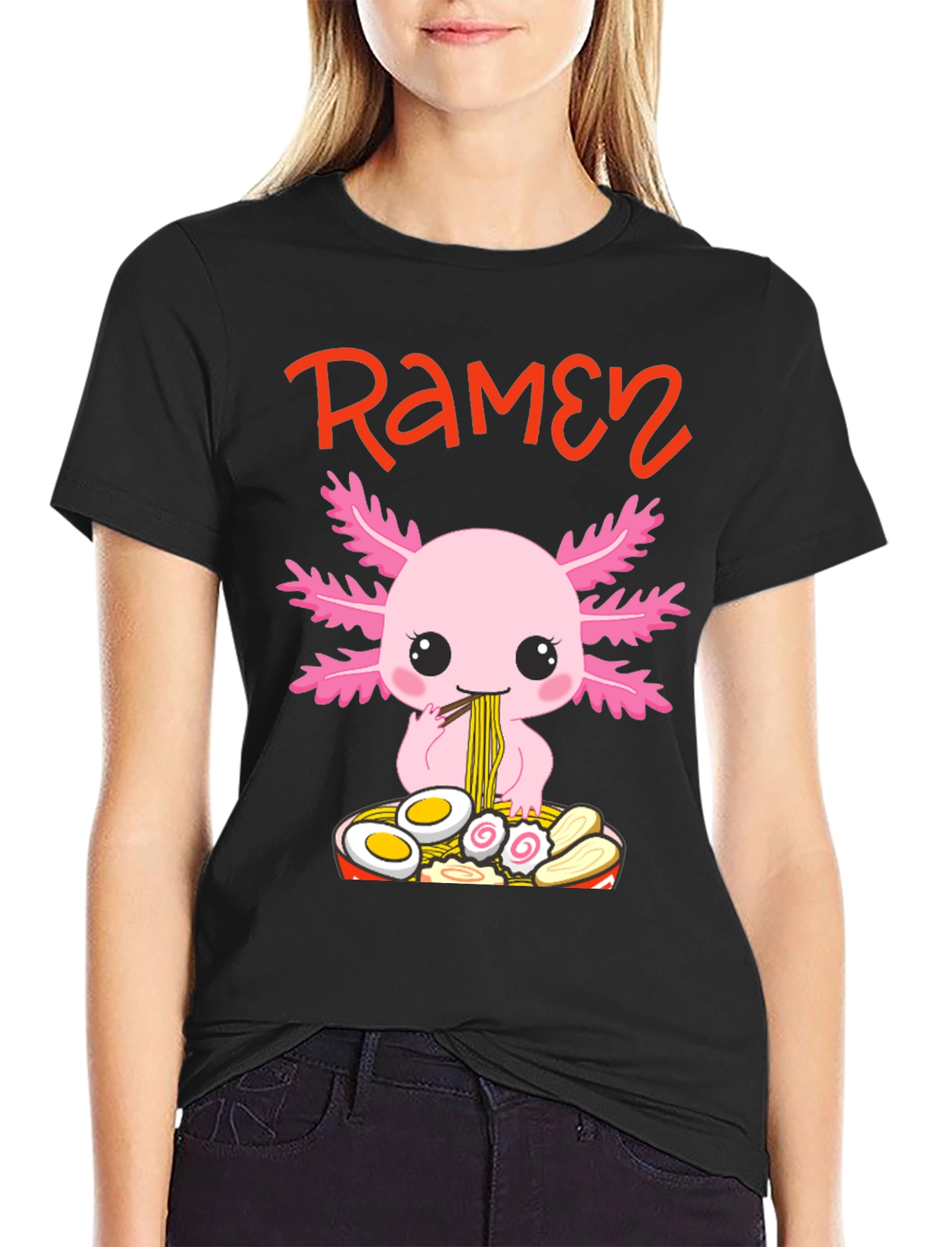 Axolotl Ramen Graphic T-Shirt - Cute Kawaii Design