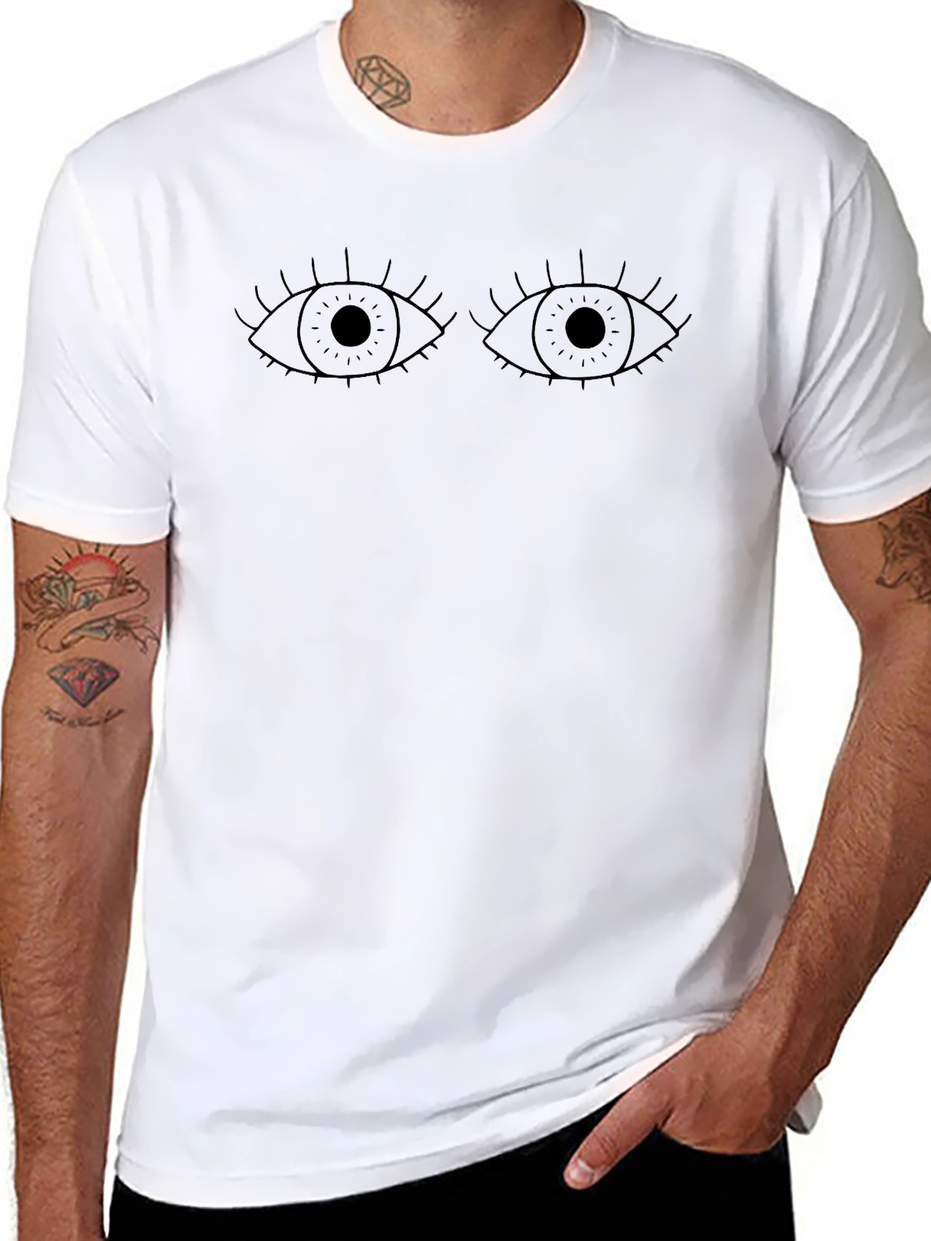 Eyes Graphic Tee - Black Cotton Casual T-Shirt