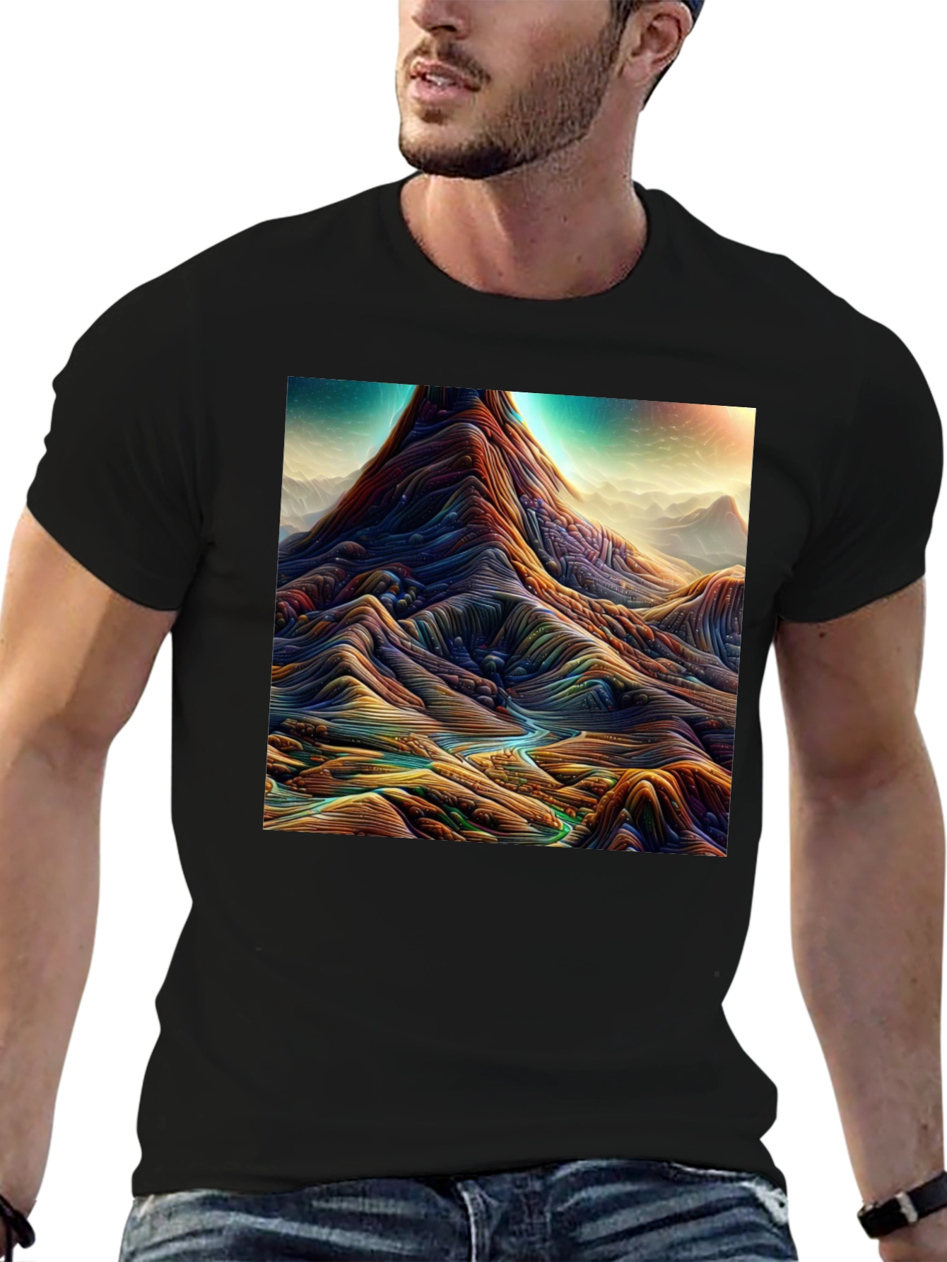 Abstract Landscape Graphic Tee - Stylish Mens T-Shirt