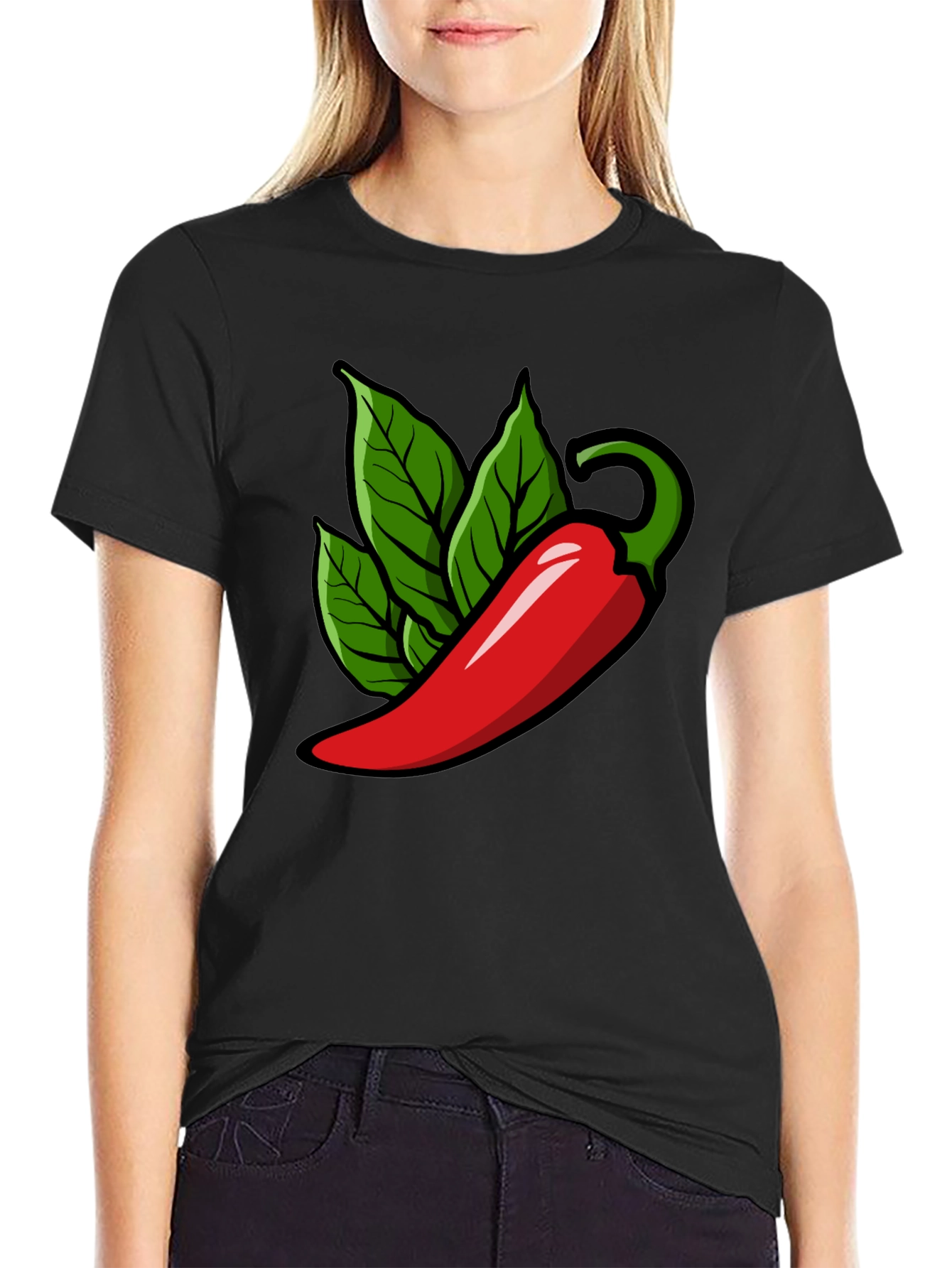 Spicy Pepper Graphic Tee - Black Cotton T-Shirt