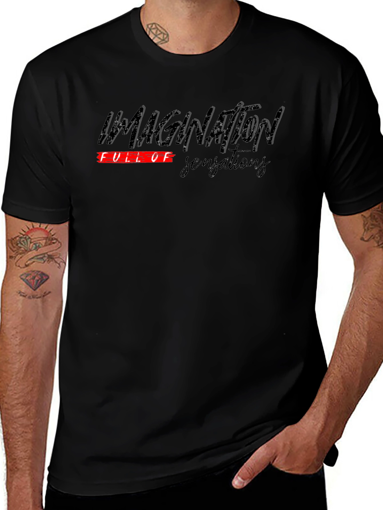 Mens Black Graphic Tee - Imagination Symphony