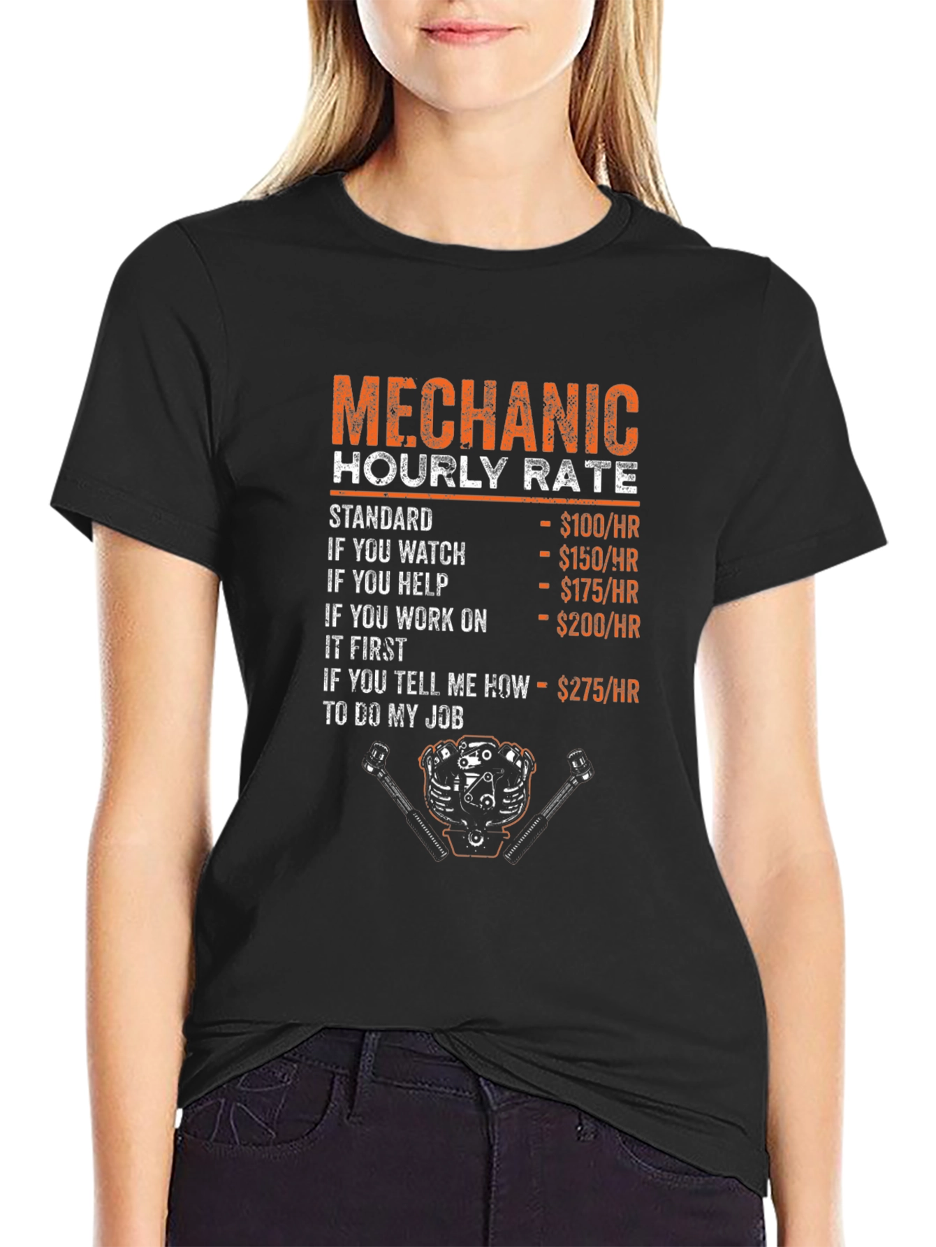 Mechanic Hourly Rate Humor Graphic T-Shirt