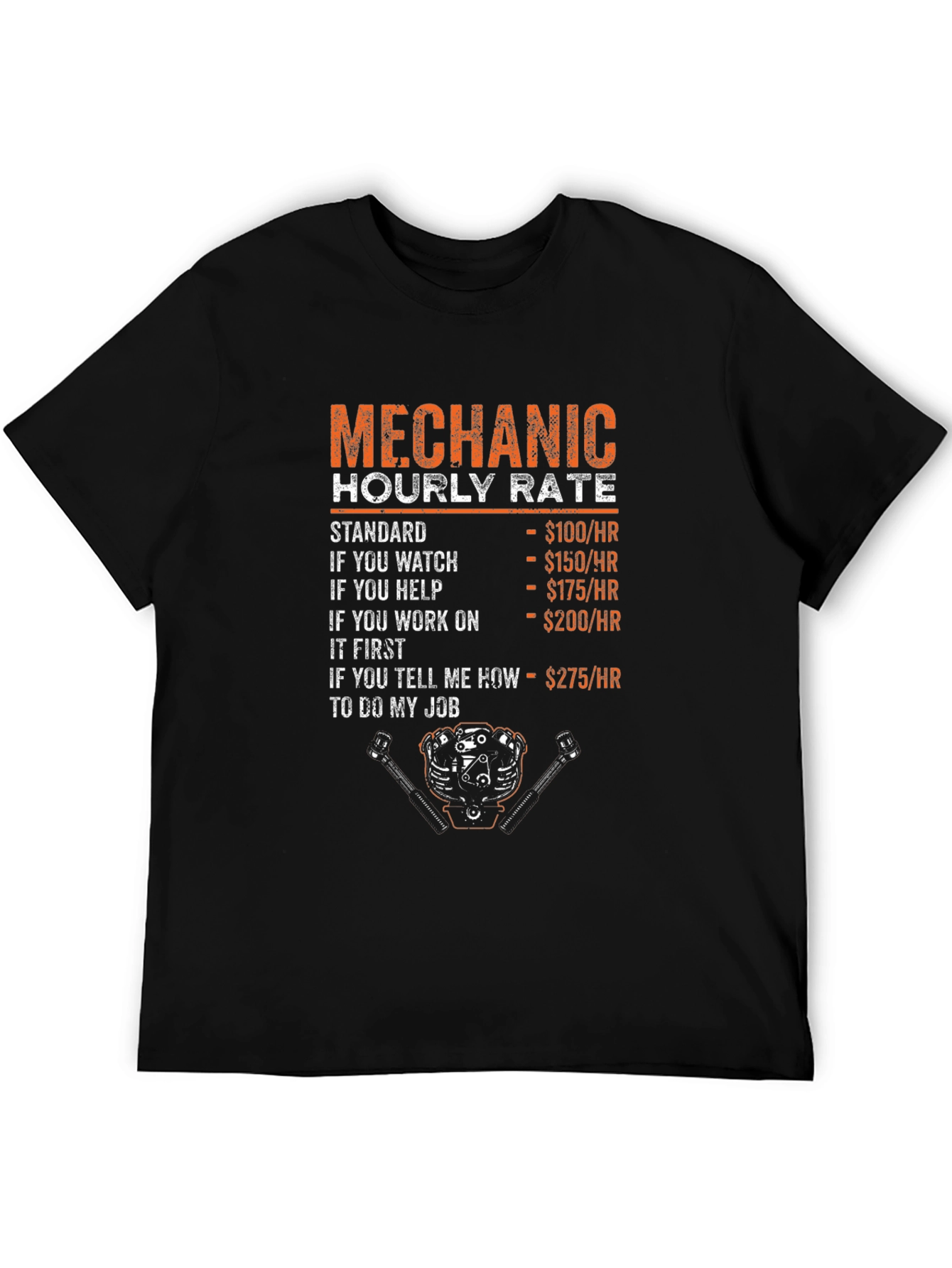 Mechanic Hourly Rate Humor Graphic T-Shirt