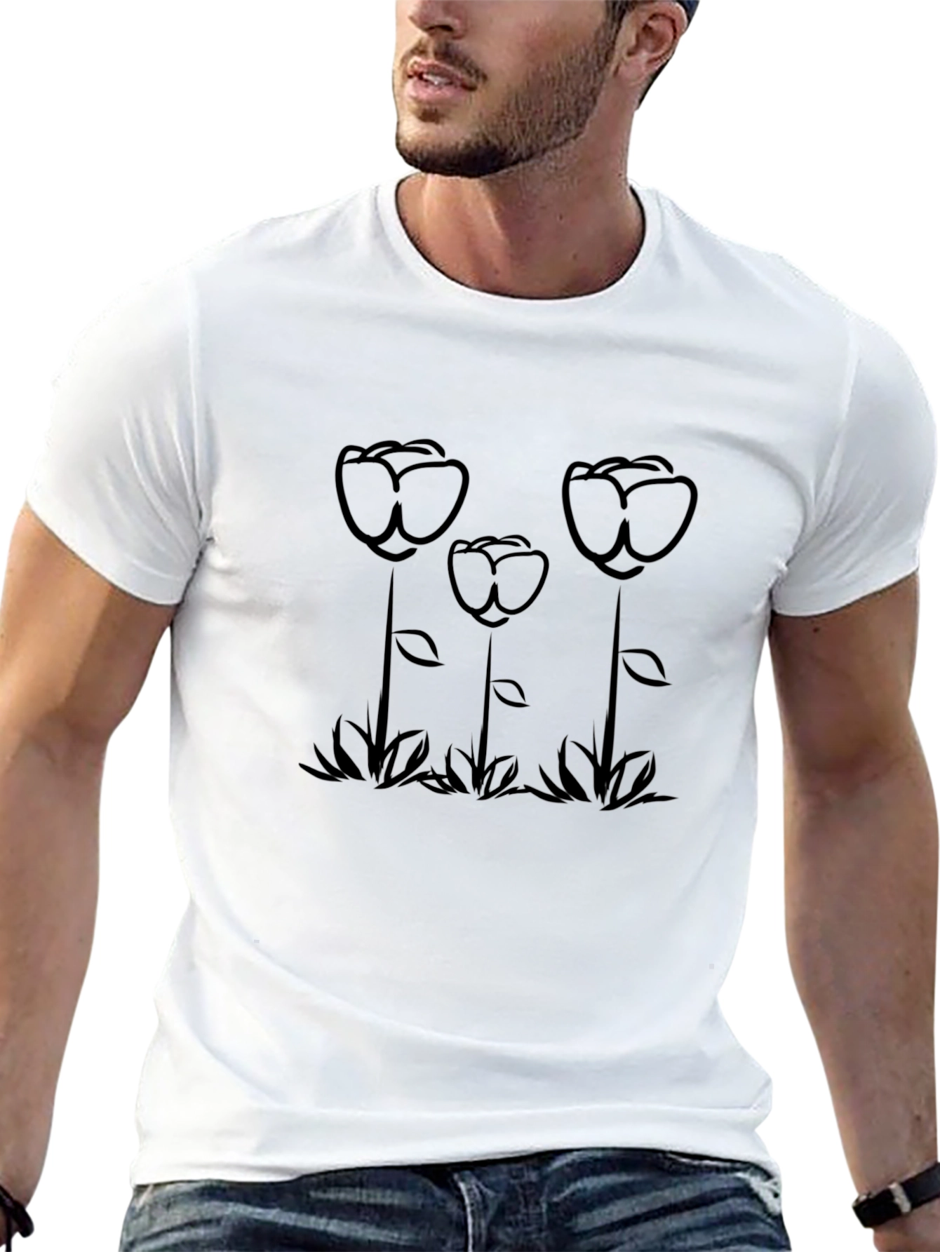 Black Floral Graphic Tee - Casual Style