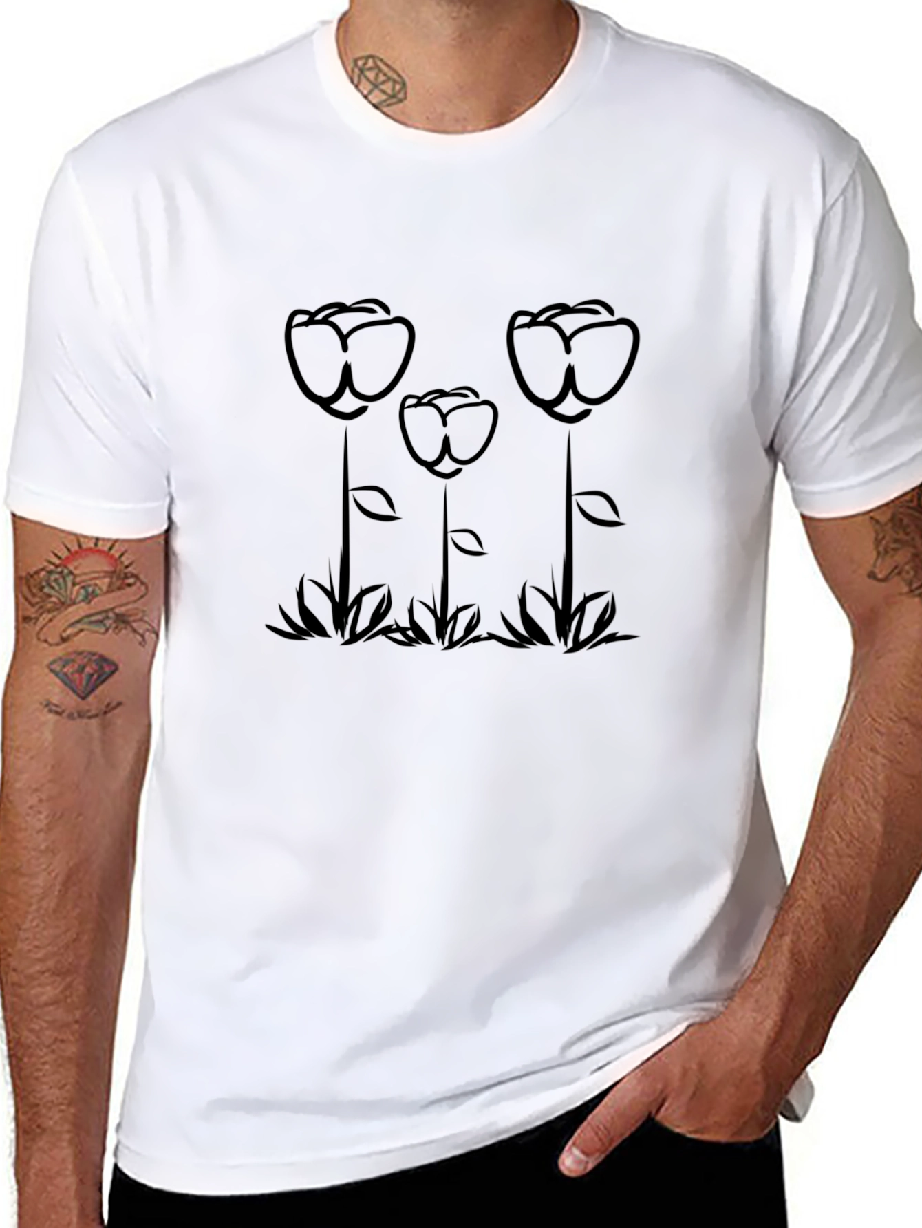 Black Floral Graphic Tee - Casual Style