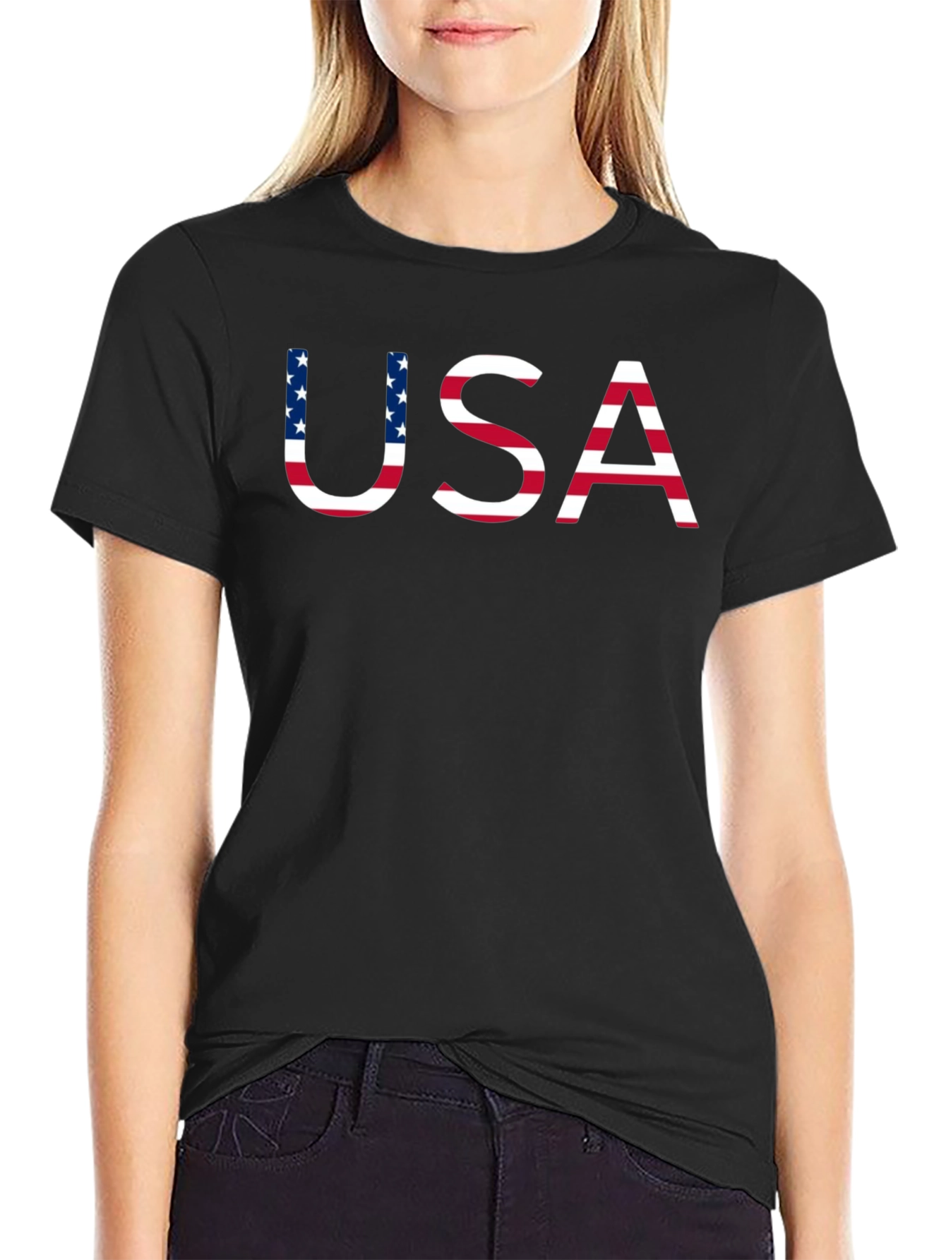 USA Flag Graphic Black T-Shirt