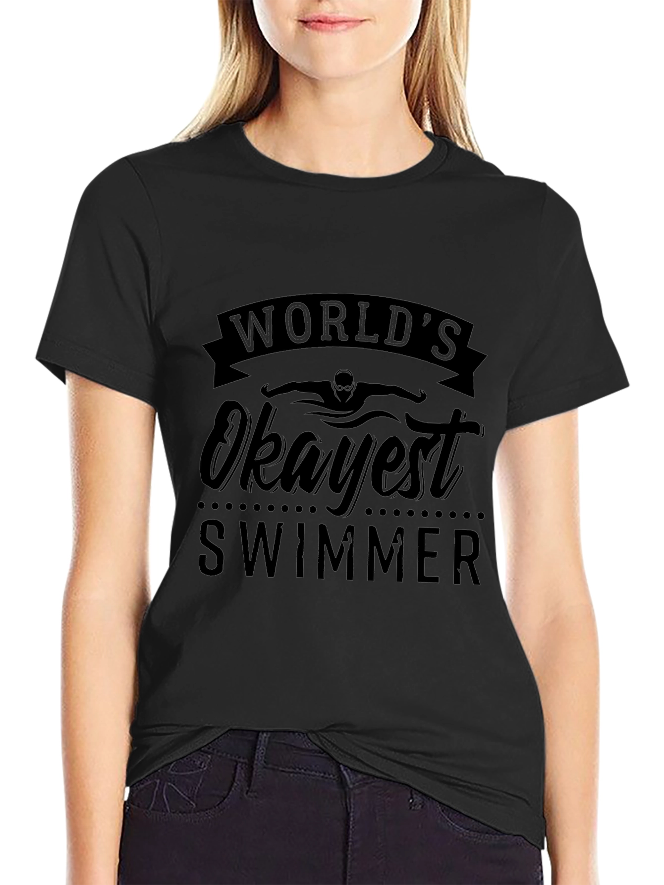 Worlds Okayest Swimmer Black Graphic T-Shirt