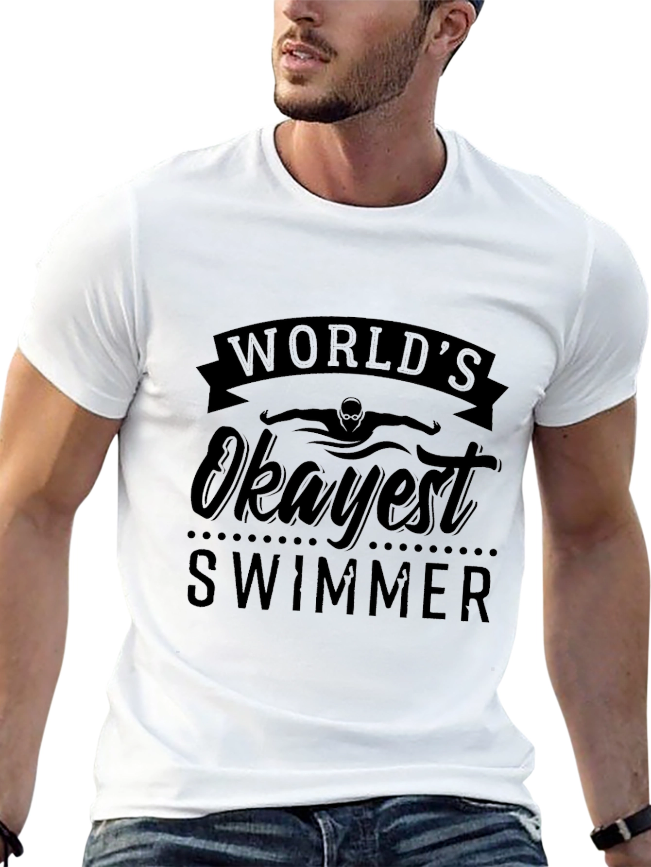 Worlds Okayest Swimmer Black Graphic T-Shirt