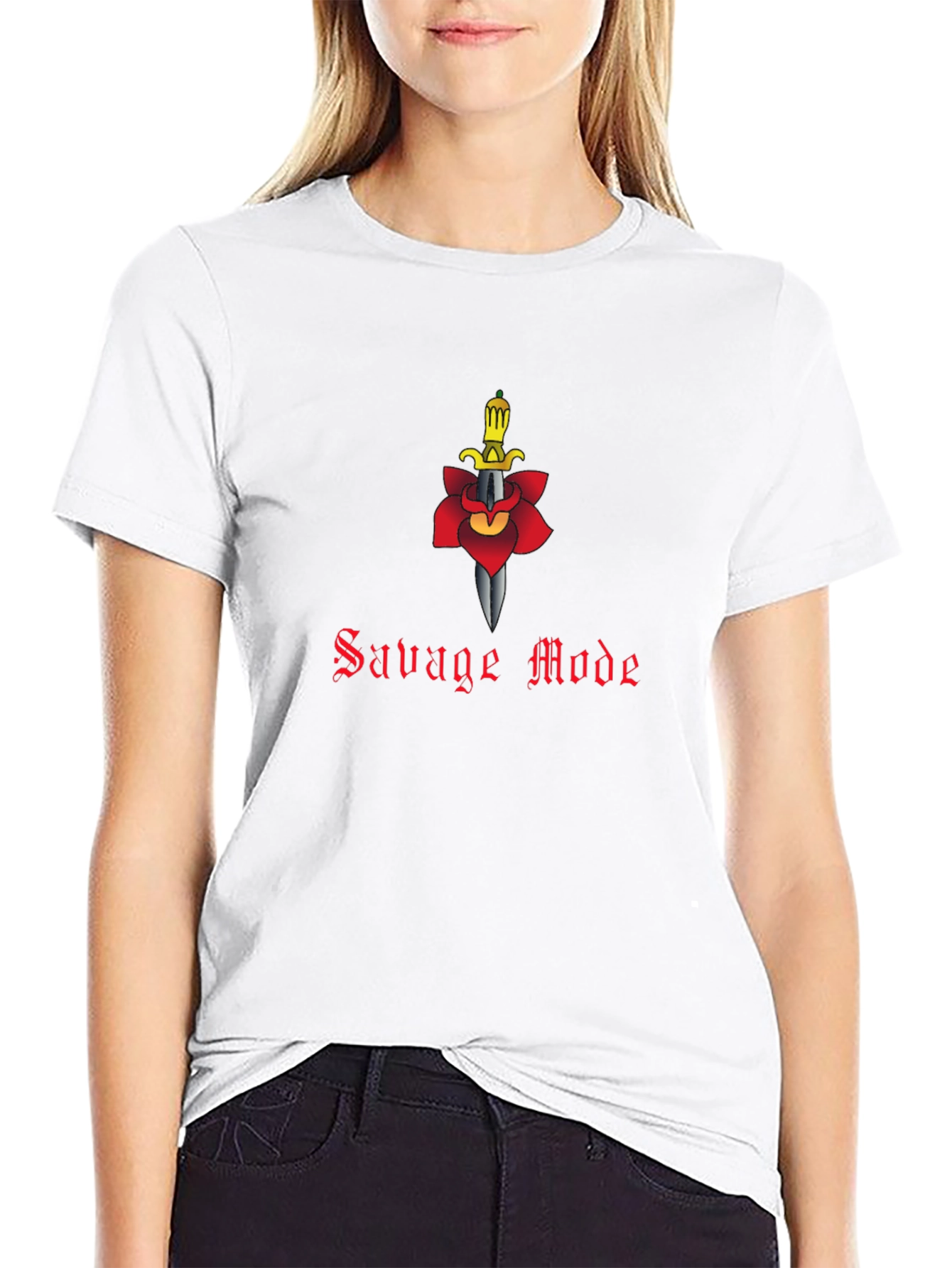 Savage Mode T-Shirt - Sword & Rose Design