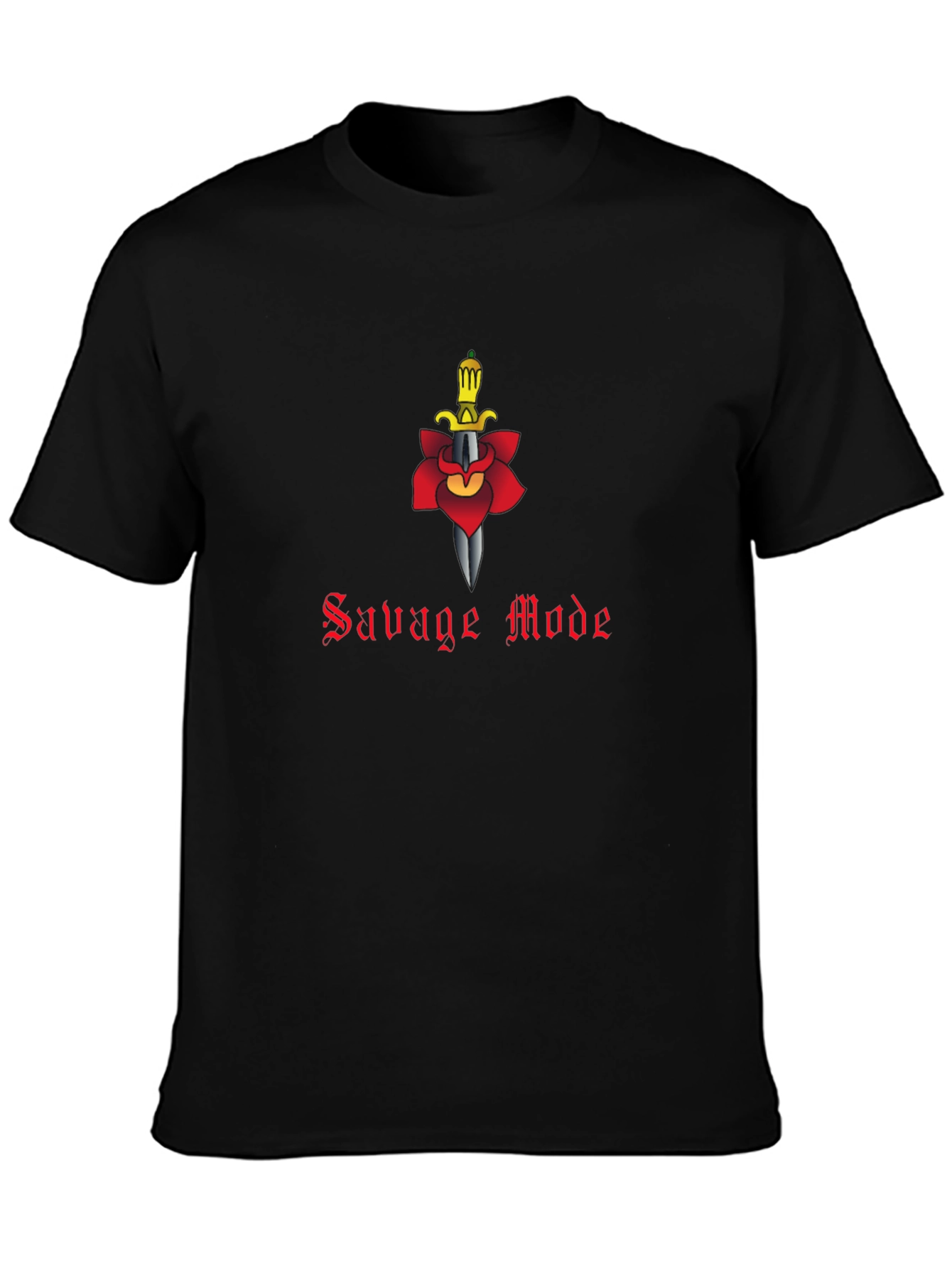 Savage Mode T-Shirt - Sword & Rose Design