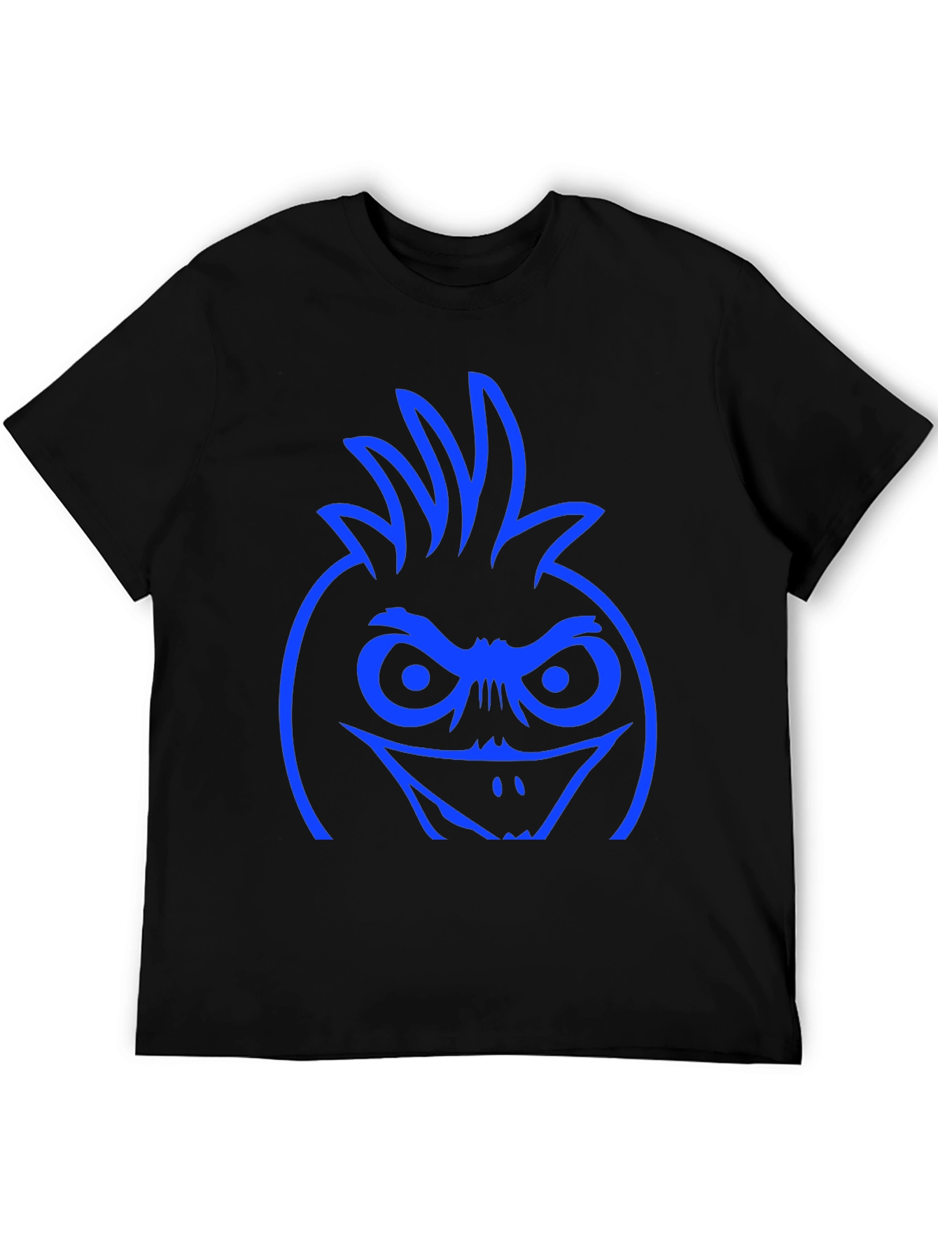 Blue Angry Bird Face Graphic Black T-Shirt