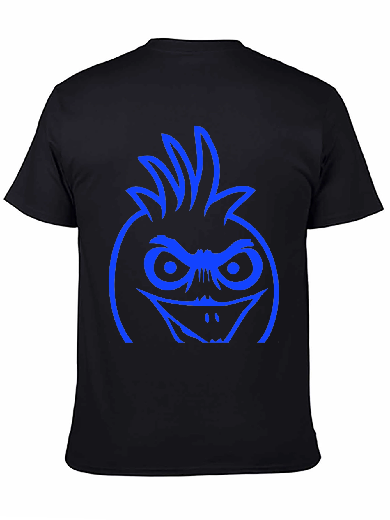 Blue Angry Bird Face Graphic Black T-Shirt