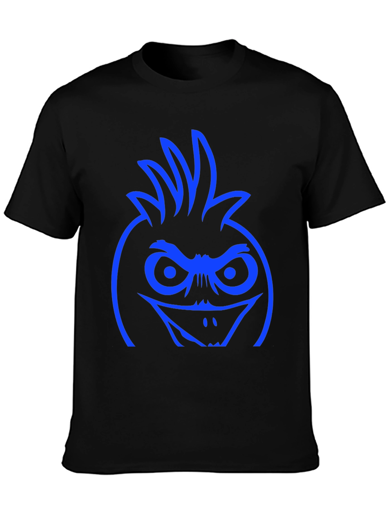 Blue Angry Bird Face Graphic Black T-Shirt