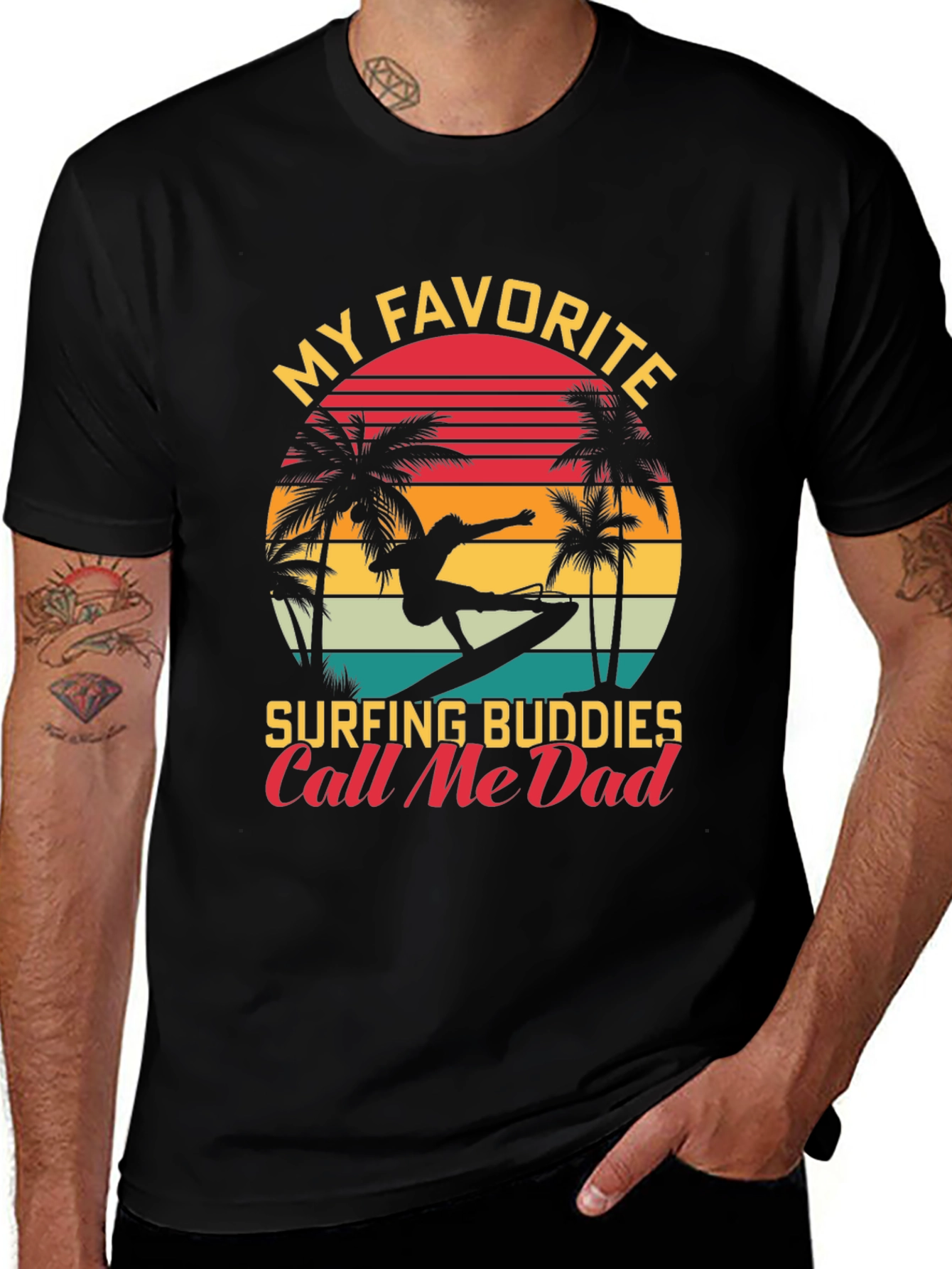 Surfing Buddies Dad T-Shirt Retro Sunset