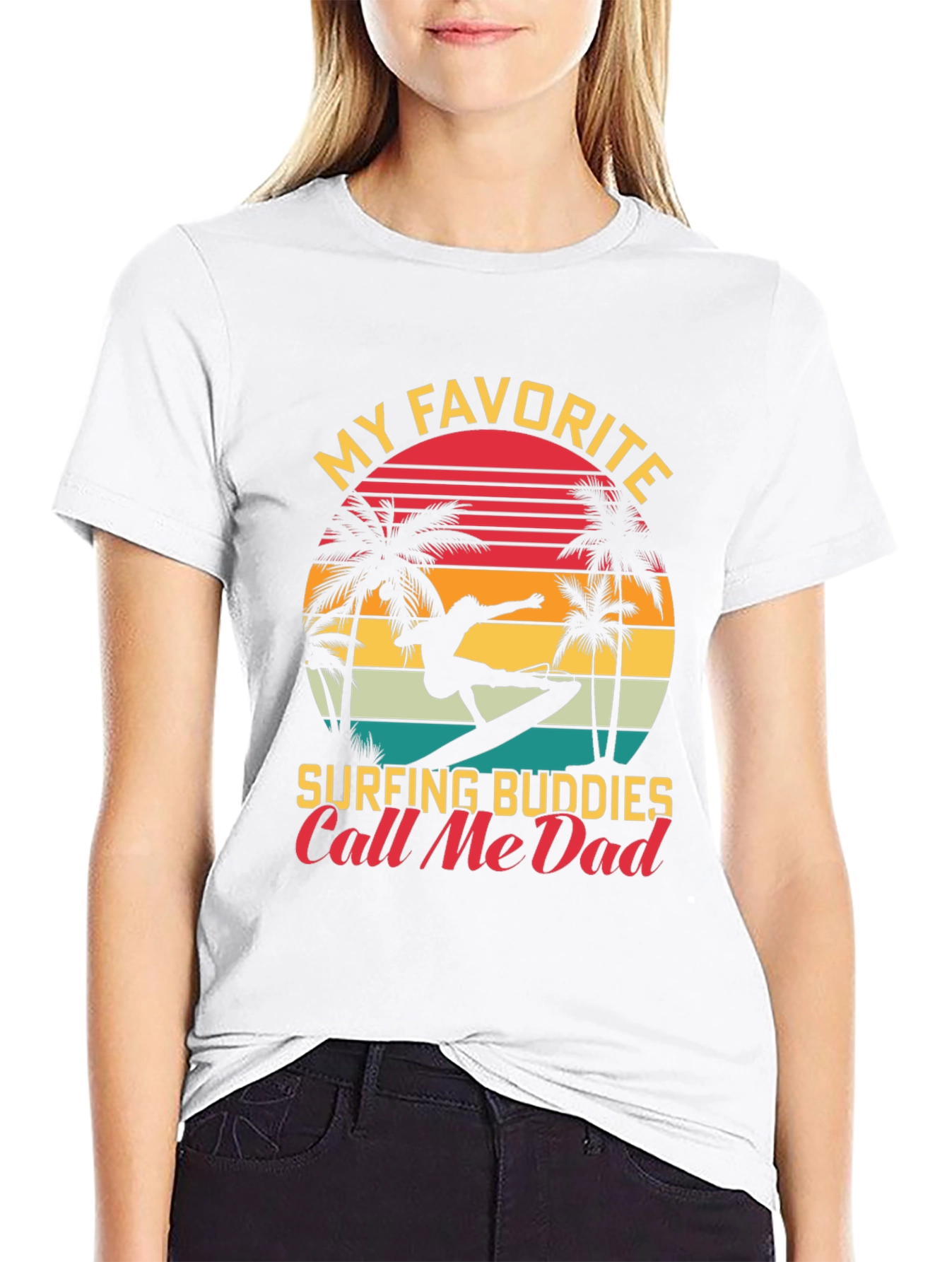 Surfing Buddies Dad T-Shirt Retro Sunset