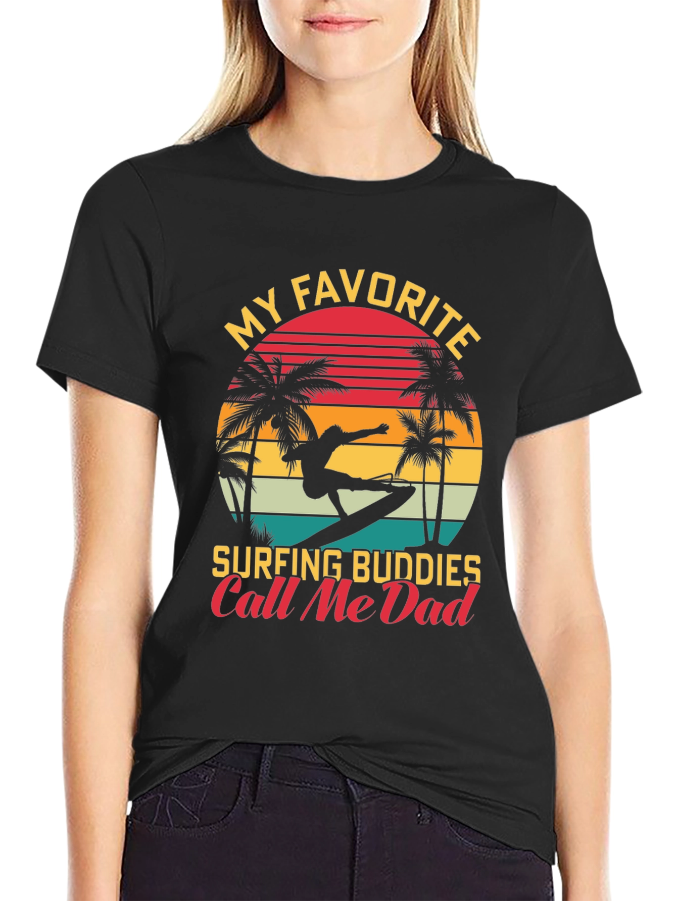 Surfing Buddies Dad T-Shirt Retro Sunset